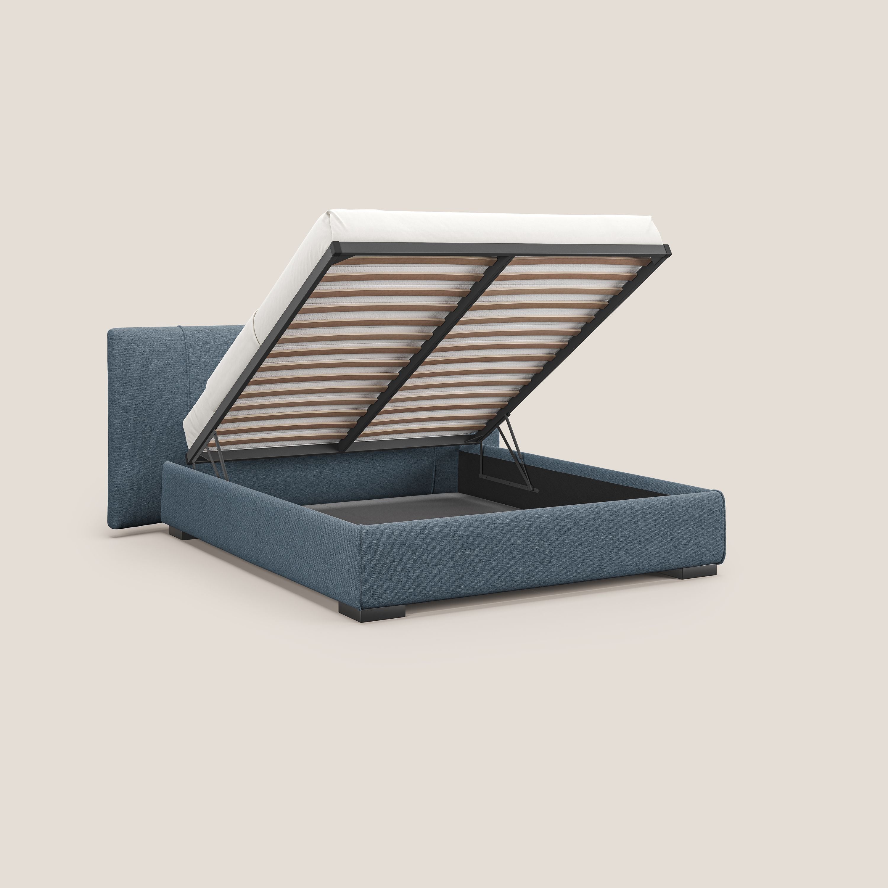 Omero letto imbottito contenitore sfoderabile in tessuto fiammato impermeabile T14 - divani.store