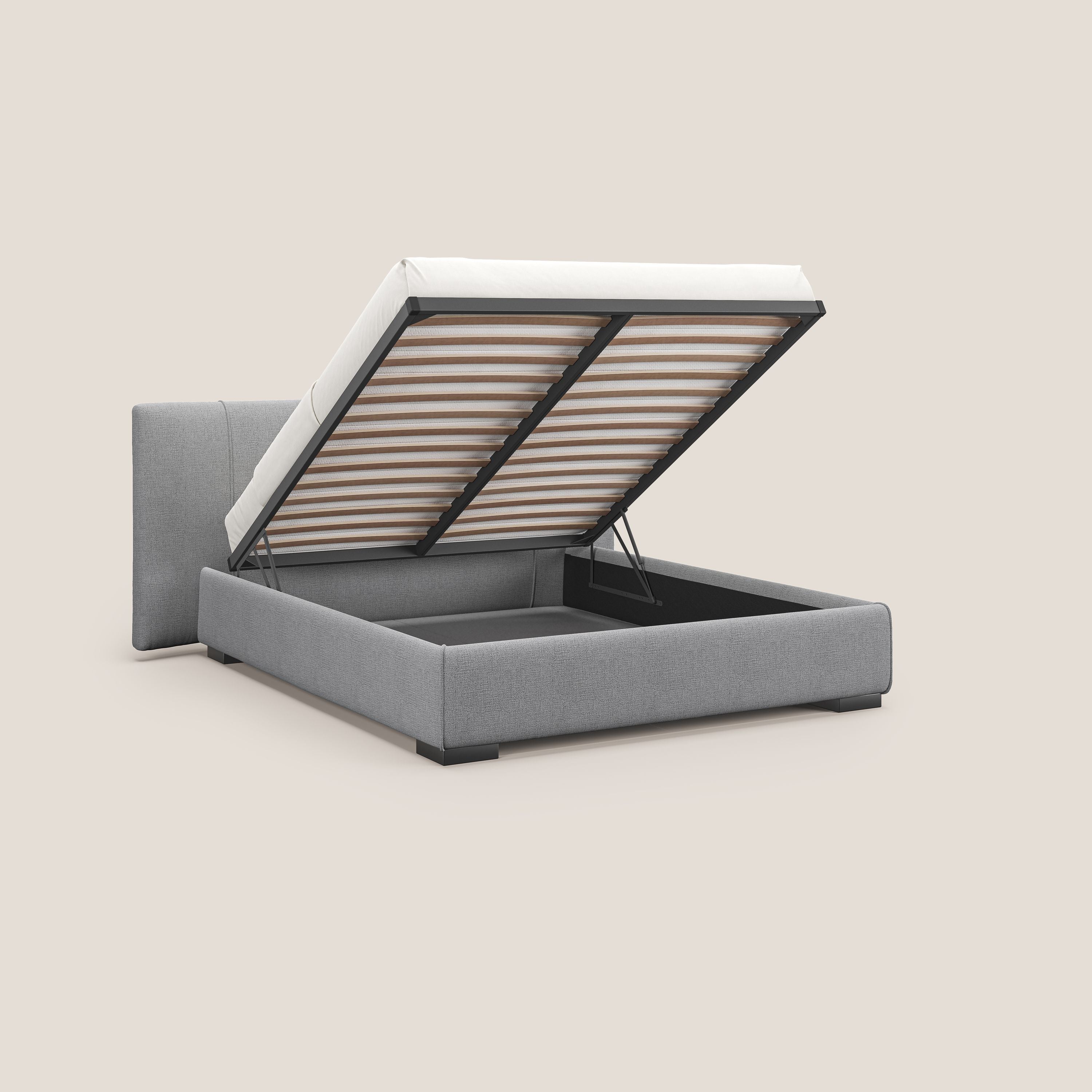 Omero letto imbottito contenitore sfoderabile in tessuto fiammato impermeabile T14 grigio chiaro - divani.store