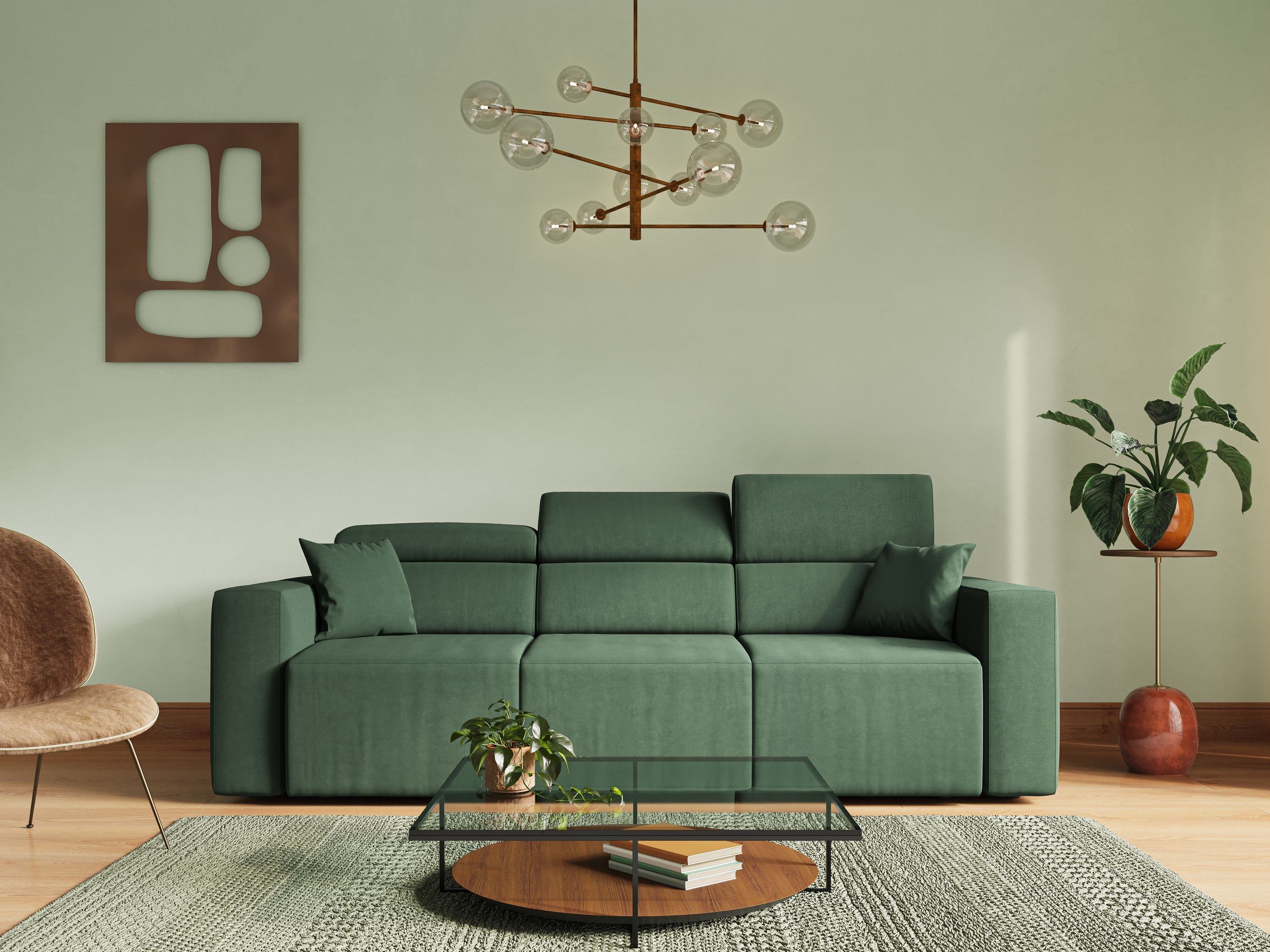 Orwell divano con 3 sedute estraibili in microfibra smacchiabile T11 verde - divani.store