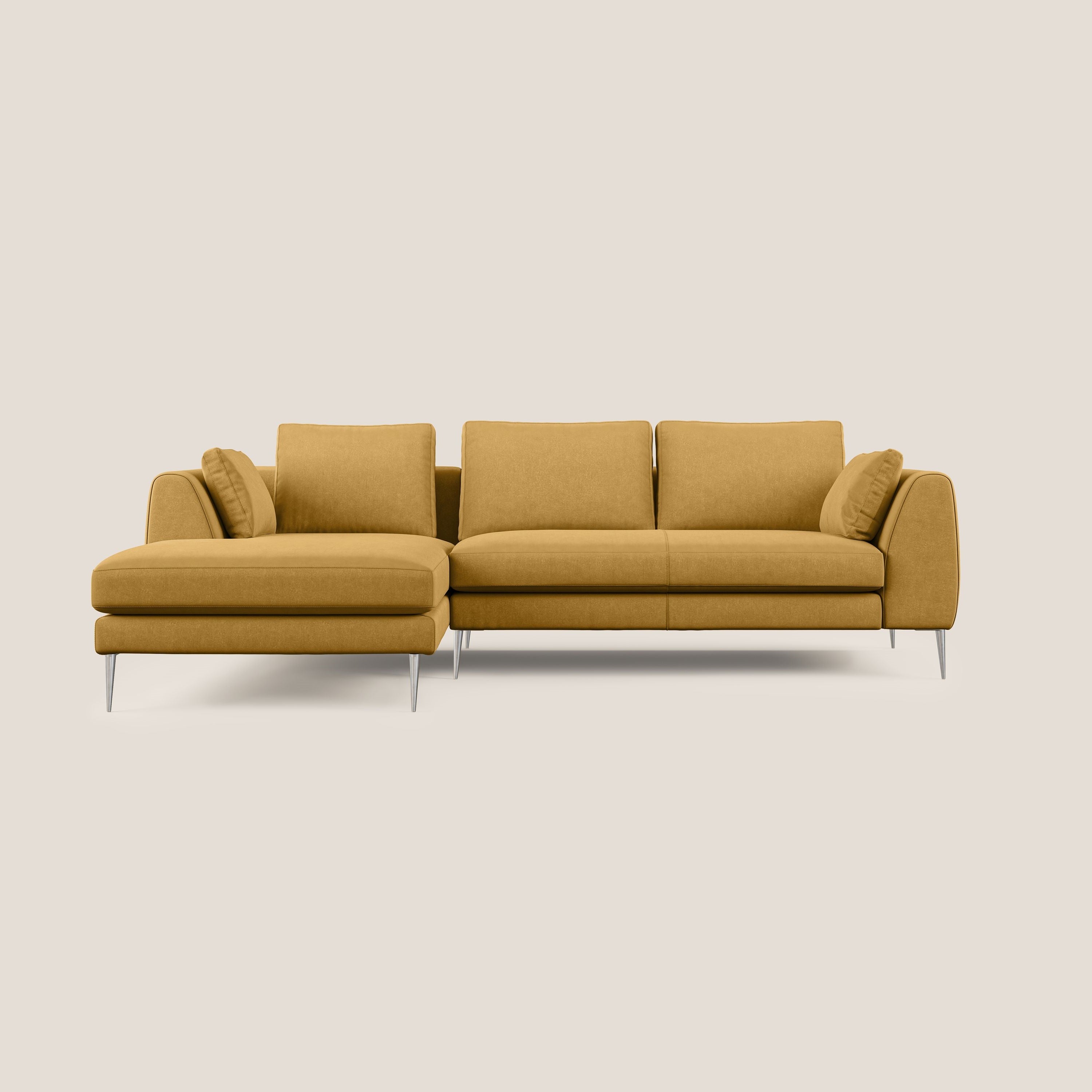 Plano divano moderno angolare con penisola in microfibra smacchiabile T11 giallo - divani.store