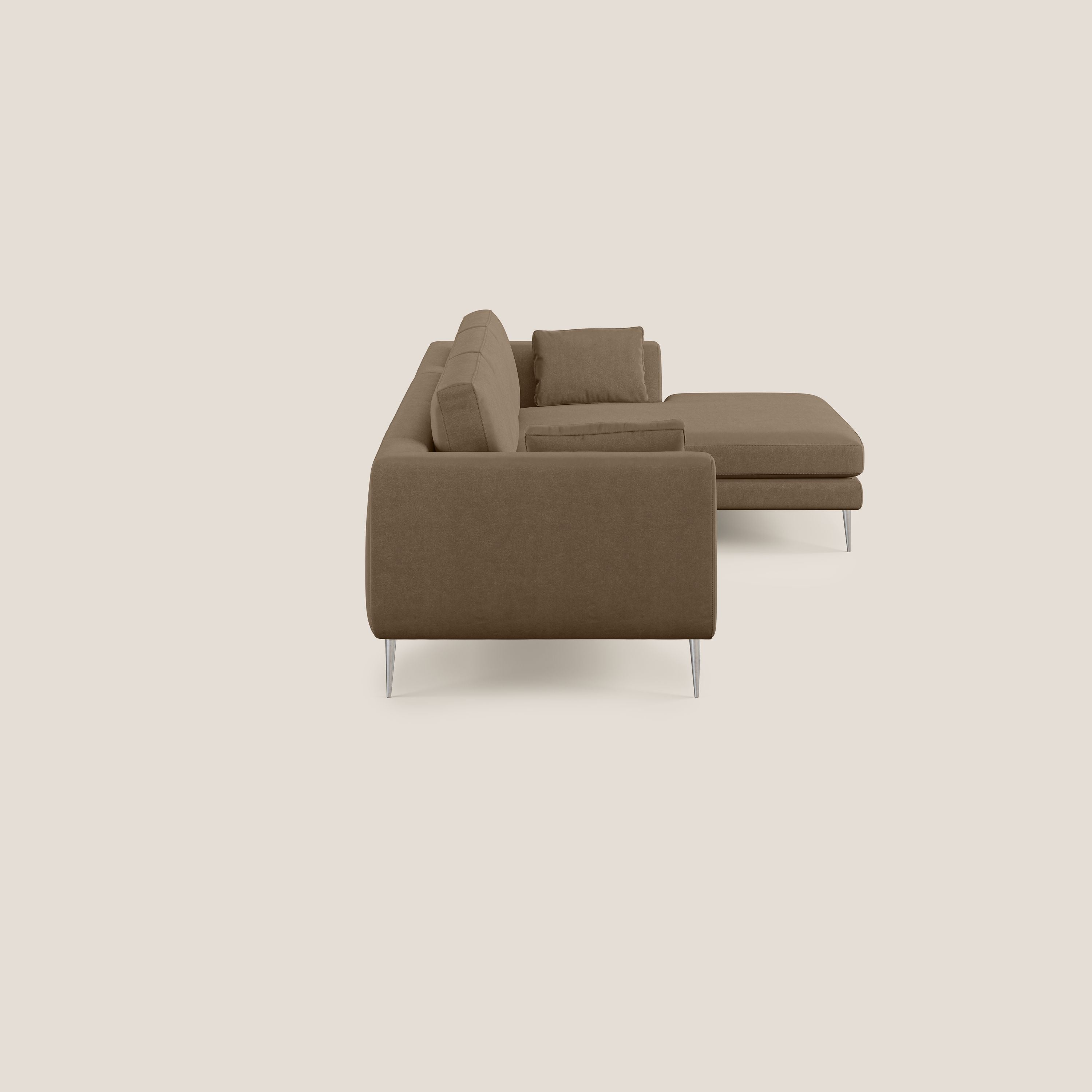 Plano divano moderno angolare con penisola in microfibra smacchiabile T11 marrone - divani.store