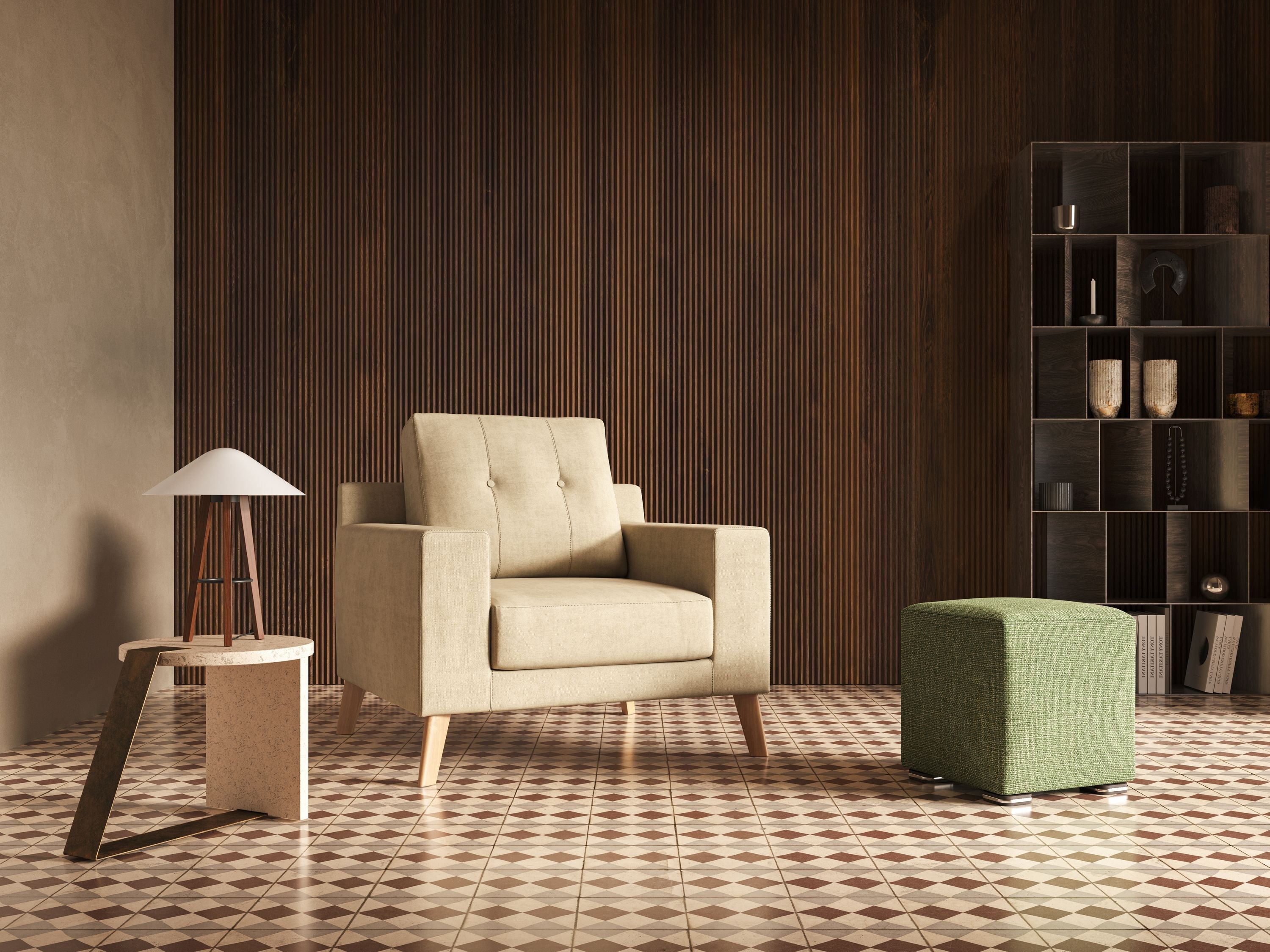 Danish poltroncina in tessuto morbido impermeabile T02 panna - divani.store