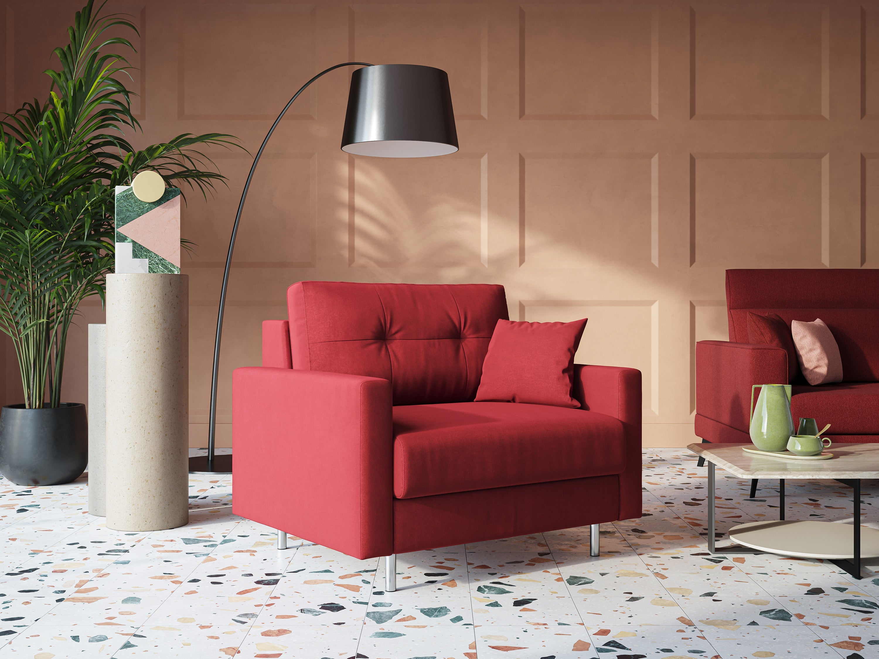 Megan poltrona letto in microfibra smacchiabile T11 rosso - divani.store