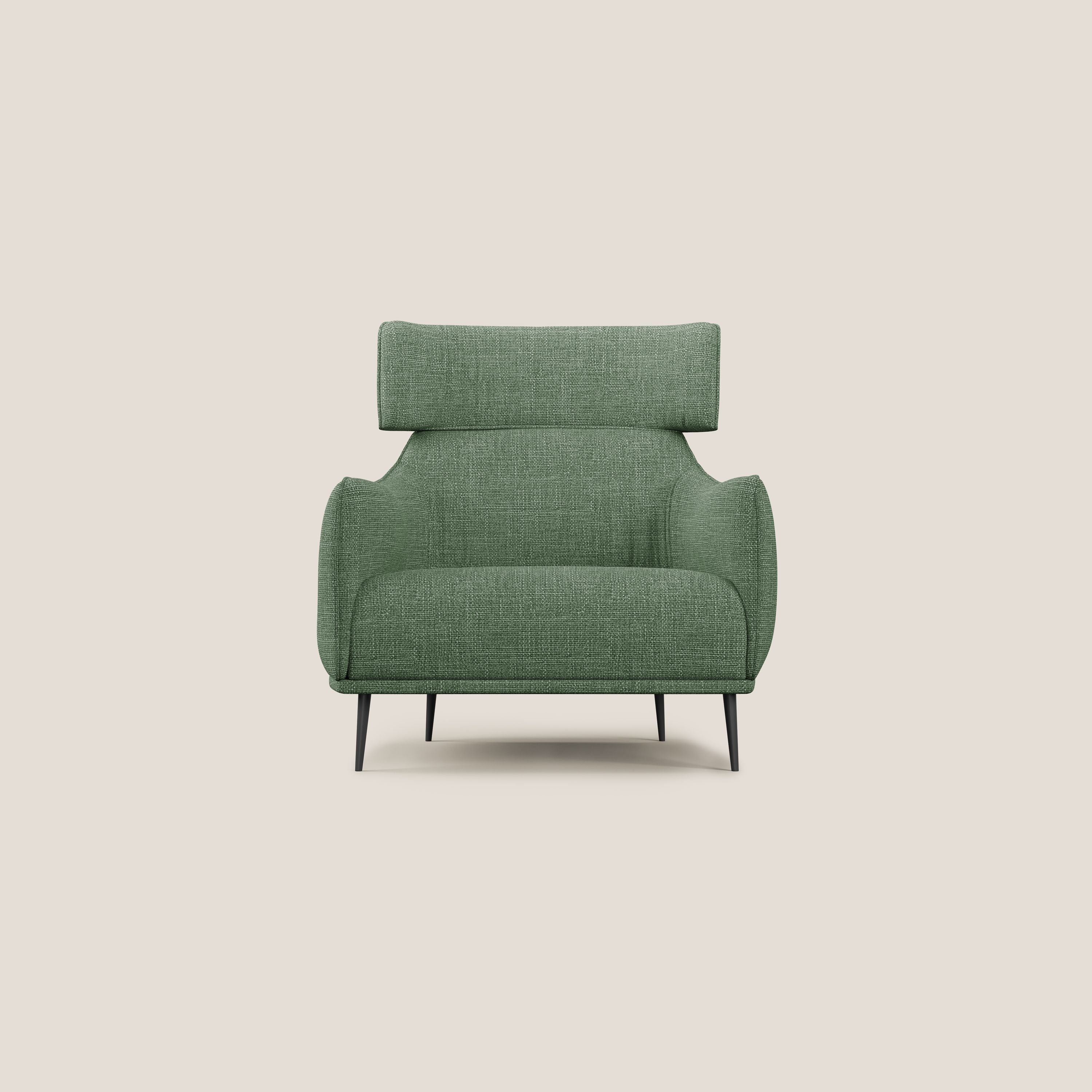 Zelda Poltroncina dal design moderno in morbido tessuto impermeabile T06 verde - divani.store