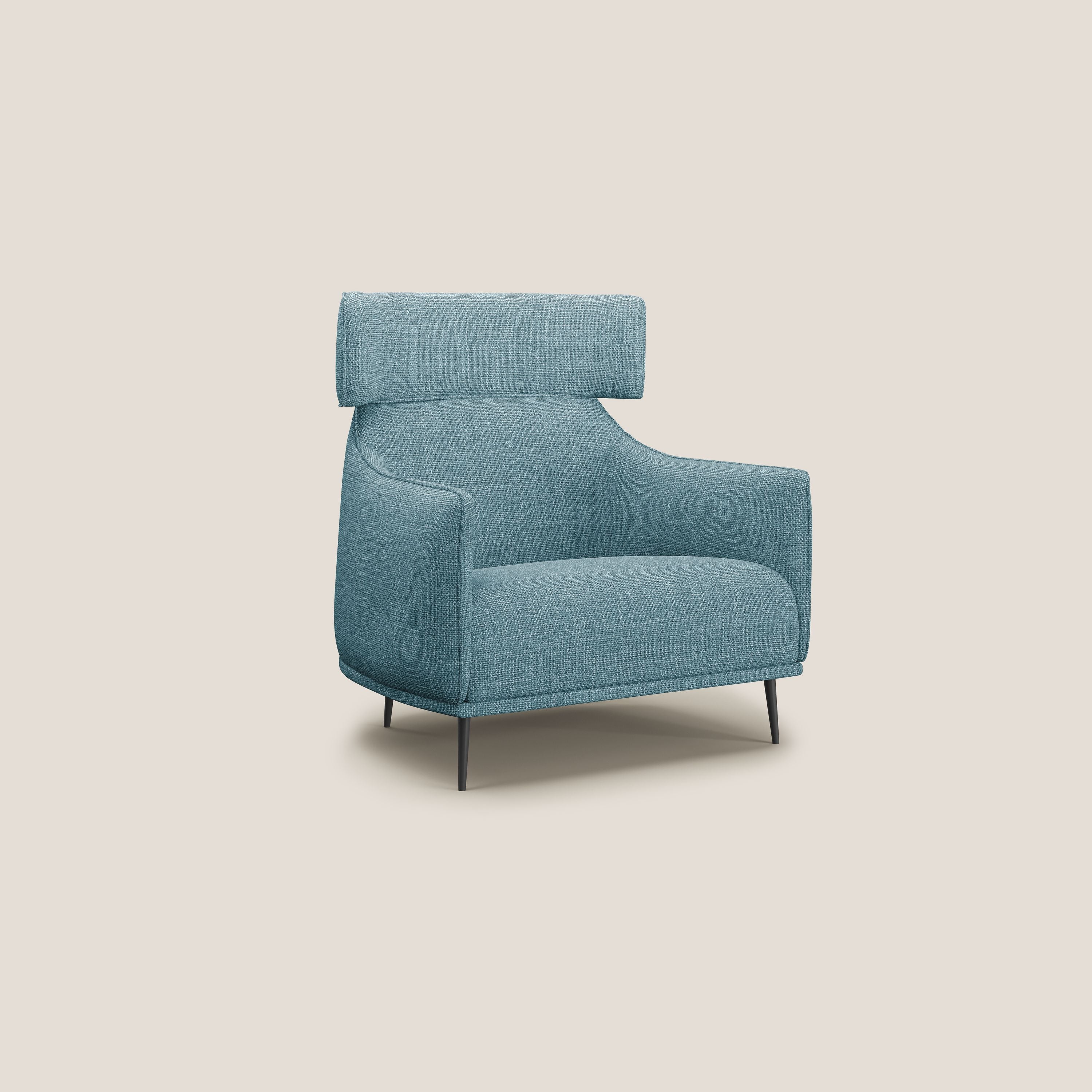 Zelda Poltroncina dal design moderno in morbido tessuto impermeabile T06 azzurro - divani.store