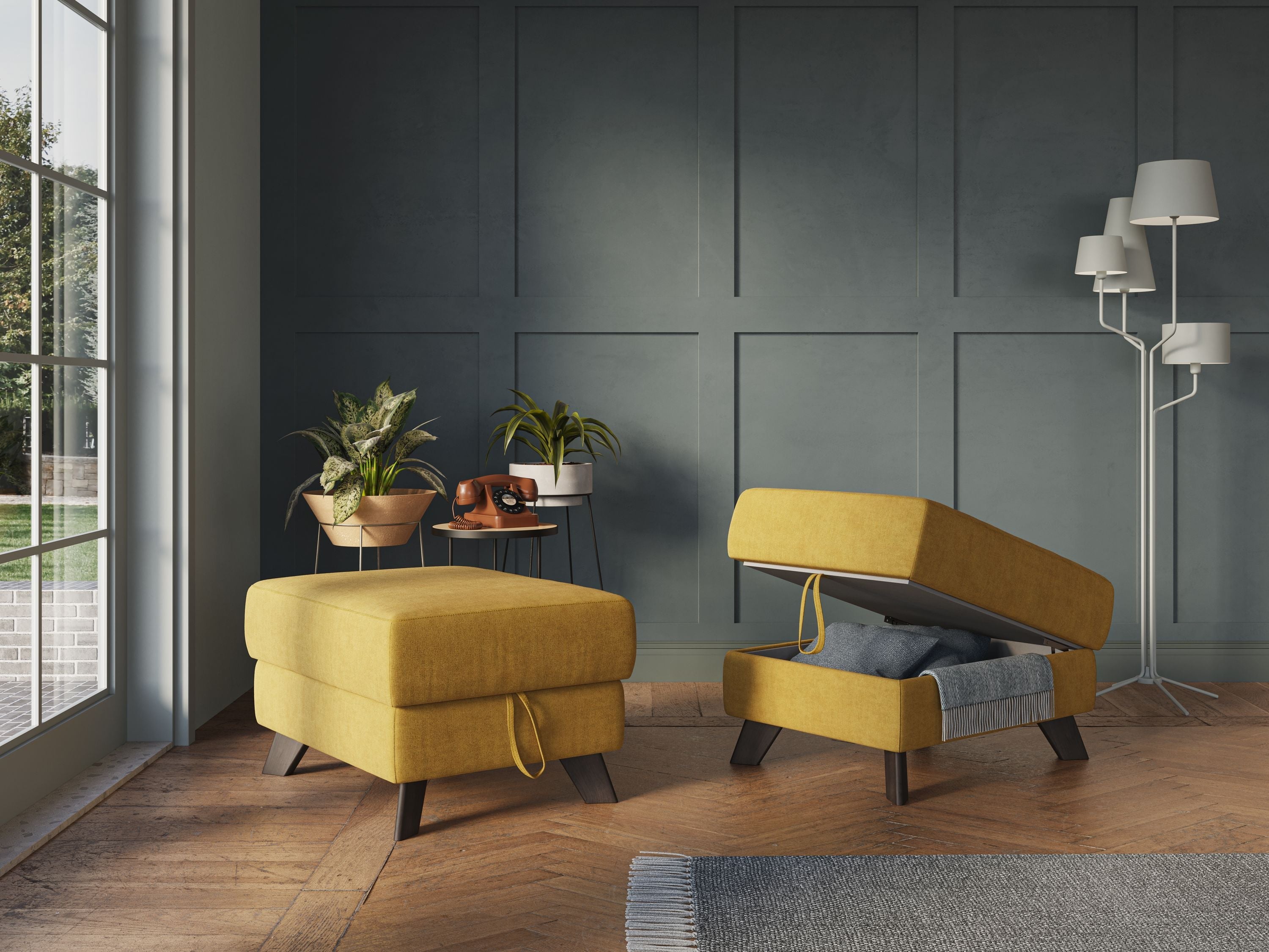 Moon Pouf contenitore e piedini alti in tessuto morbido impermeabile T02 grigio chiaro - divani.store