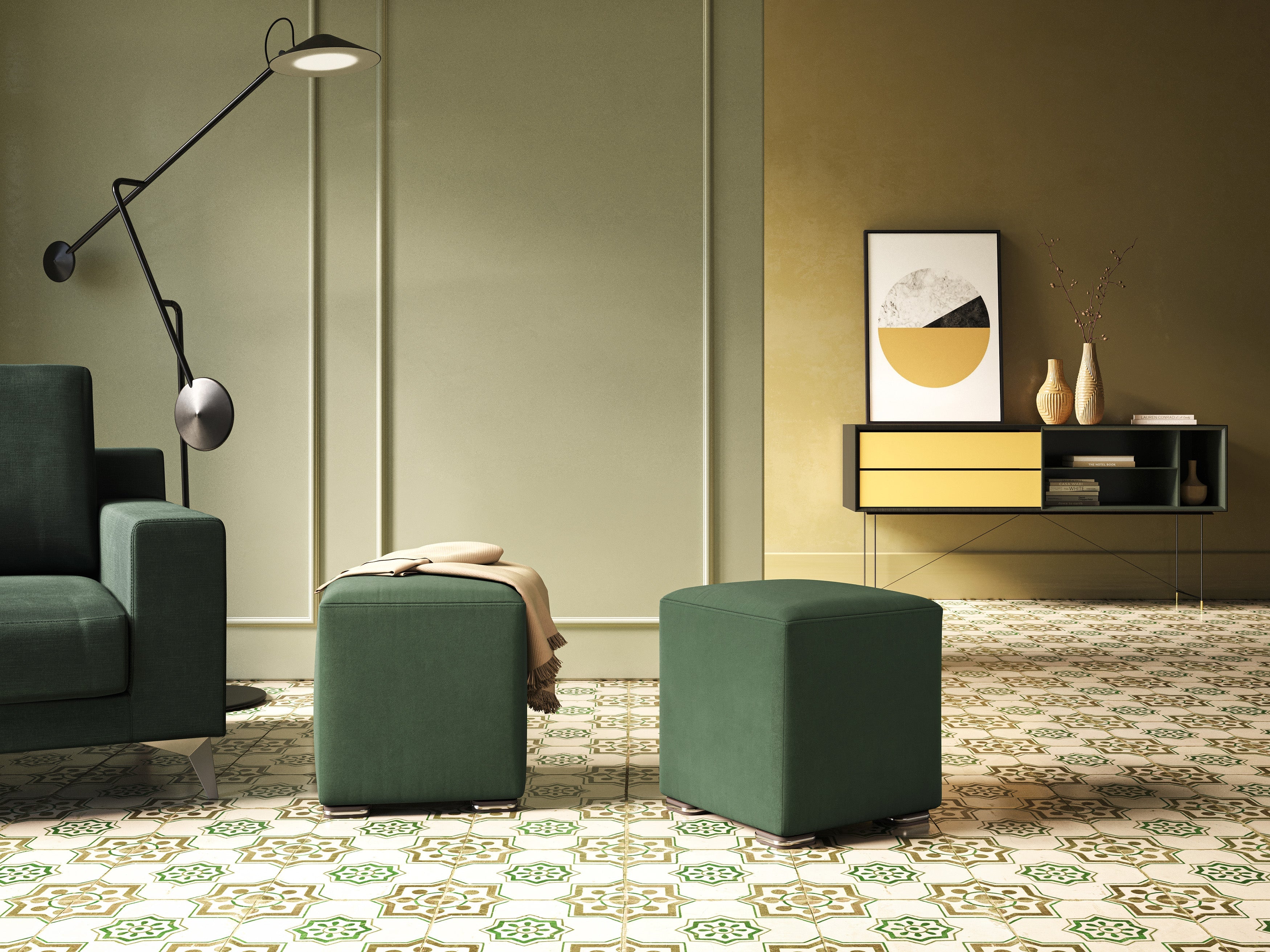 Cube pouf in microfibra smacchiabile T11 verde - divani.store