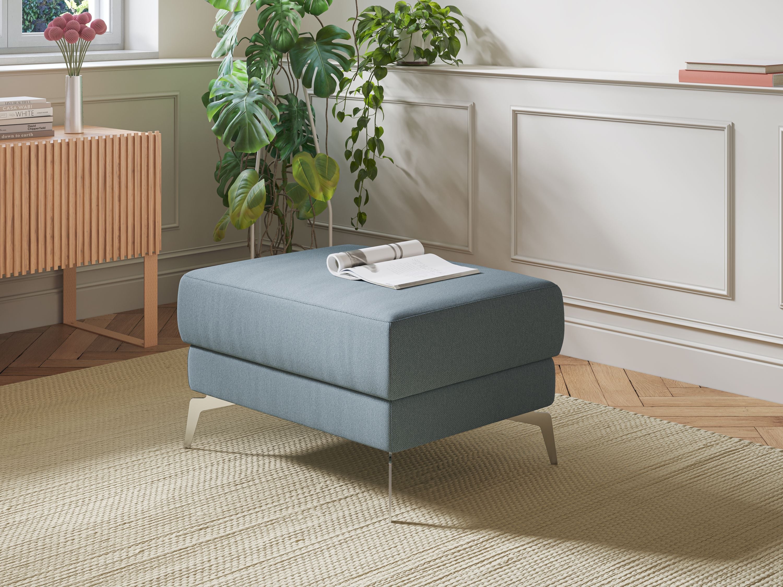 Star Pouf con piedini alti in tessuto smacchiabile T05 verde - divani.store