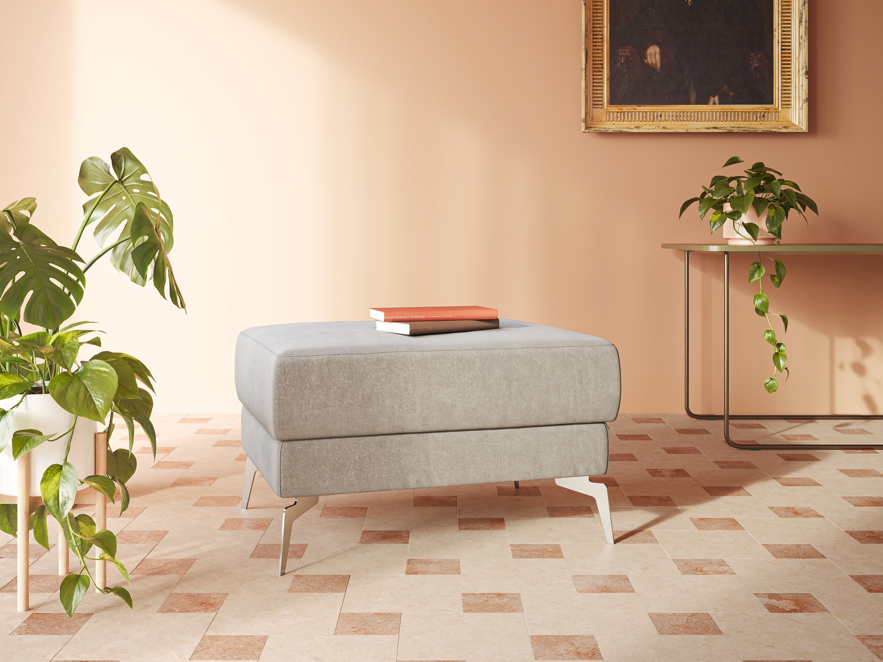 Star Pouf con piedini alti in microfibra impermeabile T11 panna - divani.store