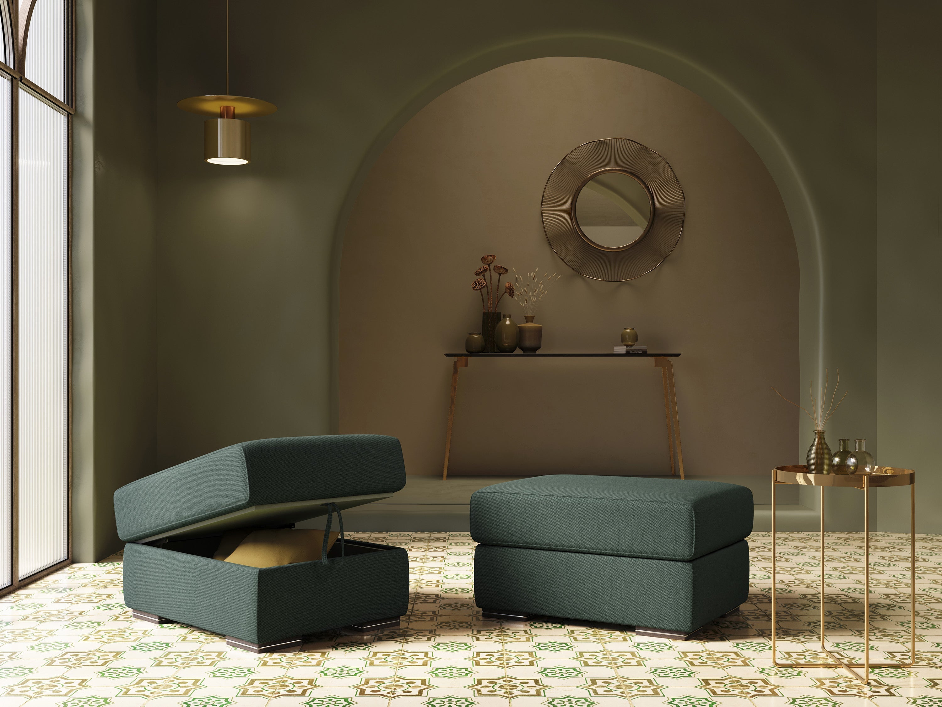 Sun pouf apribile contenitore in tessuto smacchiabile ad acqua T05 verde - divani.store