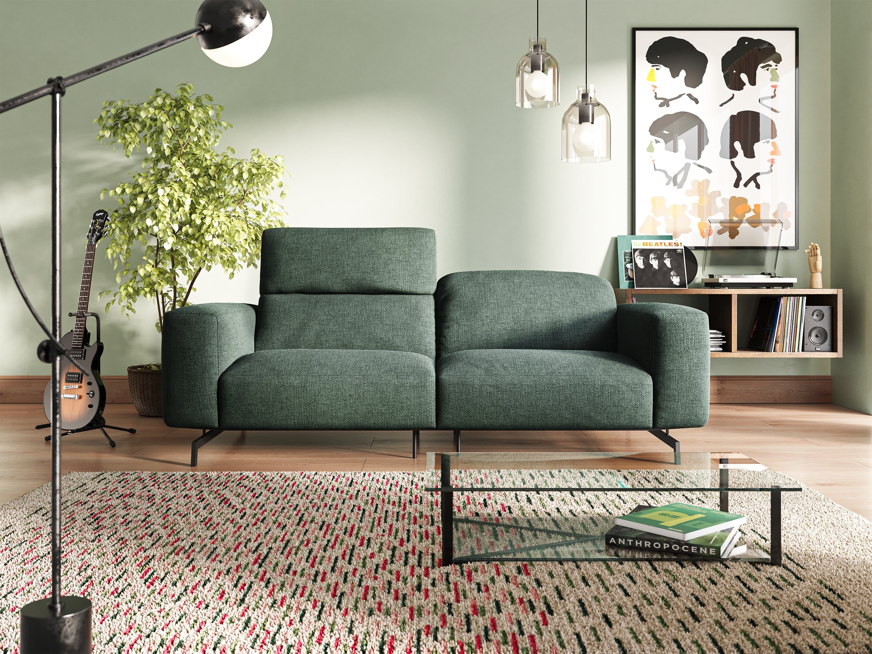 Sakura divano in piuma d'oca modulare componibile in morbido tessuto fiammato impermeabile T14 verde - divani.store