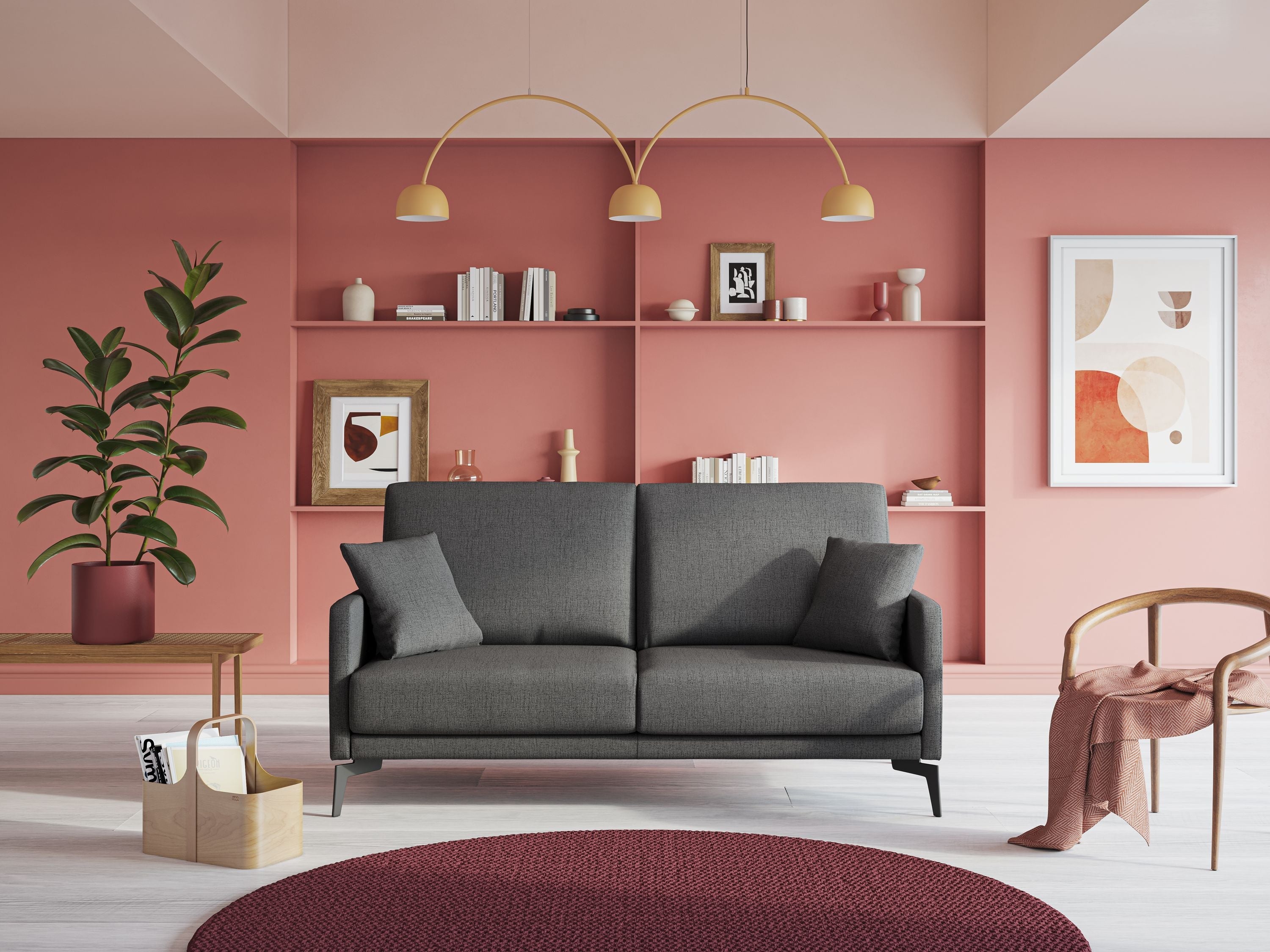 Saturno divano moderno in tessuto morbido impermeabile T03 rosso - divani.store