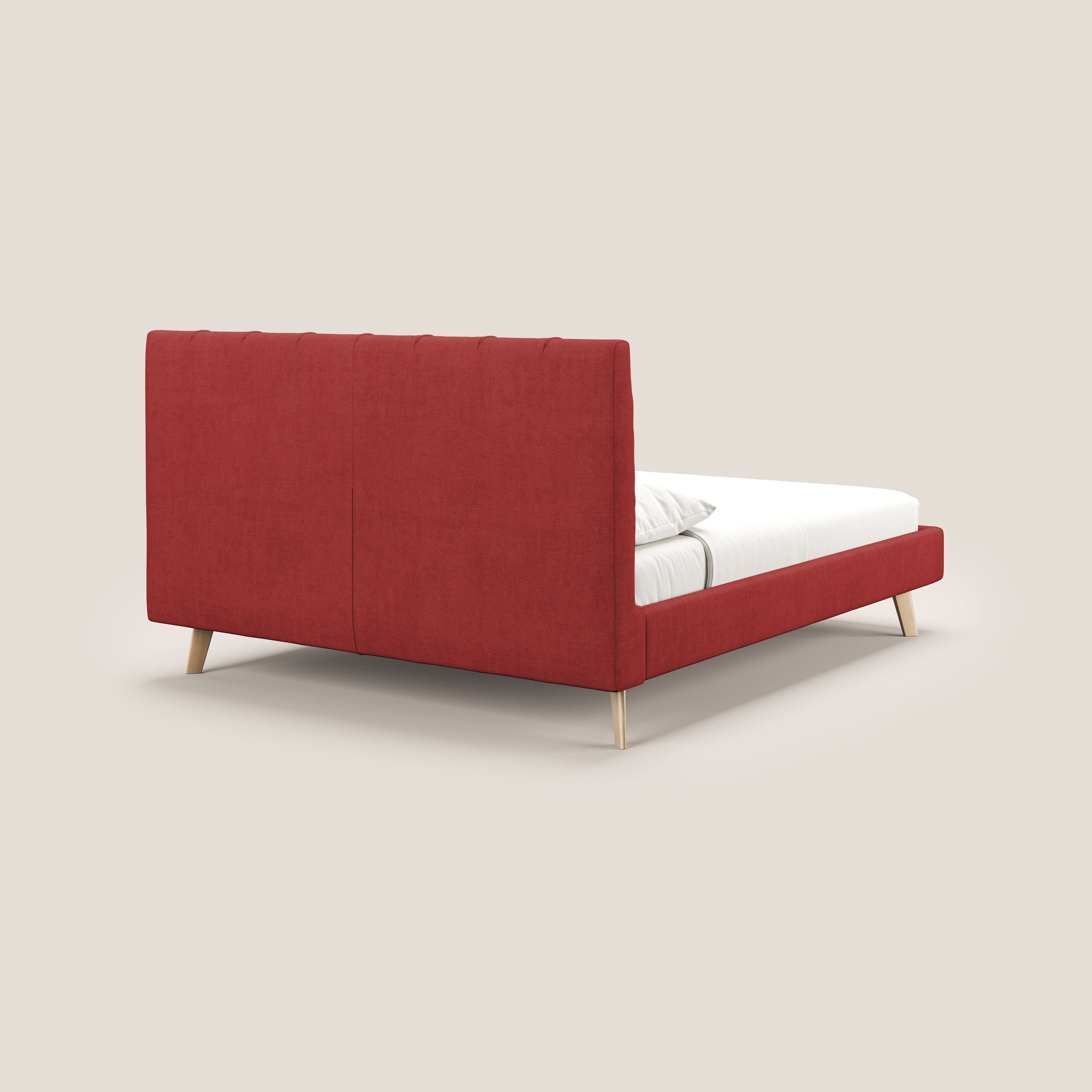 Selene letto imbottito con piedini naturali sfoderabile in tessuto impermeabile T02 rosso - divani.store