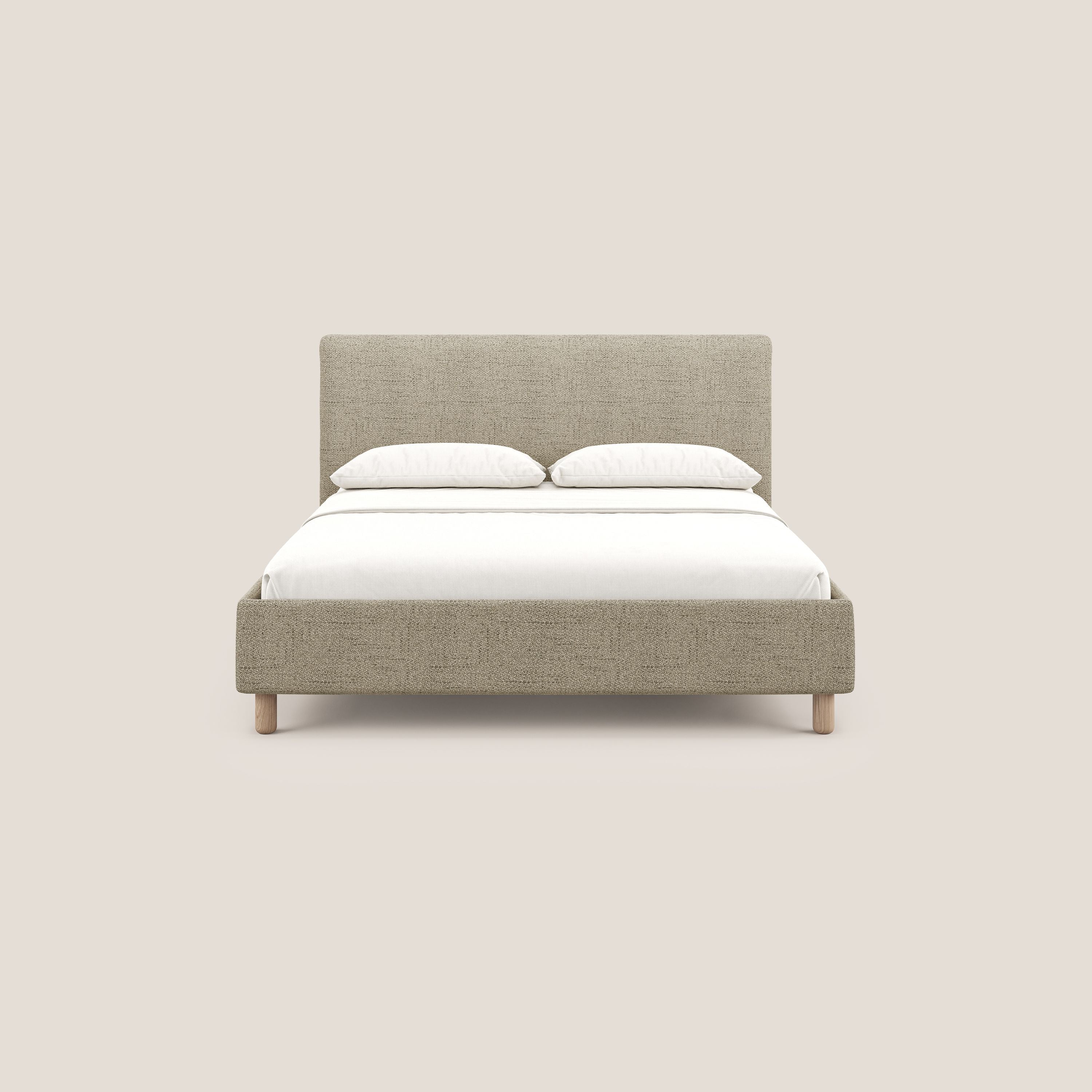 Serena letto contenitore salvaspazio scandinavo in tessuto fiammato impermeabile T03 beige - divani.store