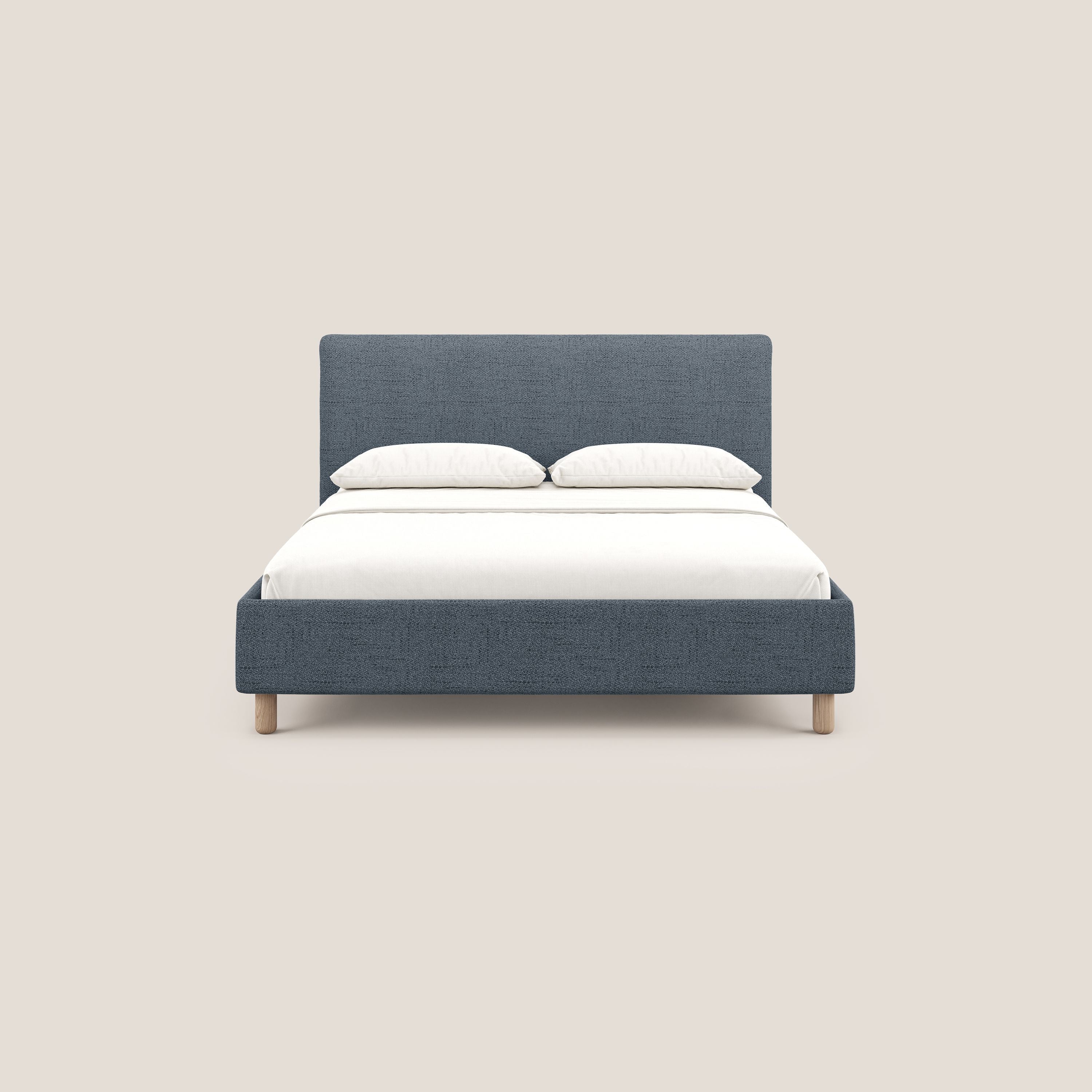 Serena letto contenitore salvaspazio scandinavo in tessuto fiammato impermeabile T03 blu - divani.store