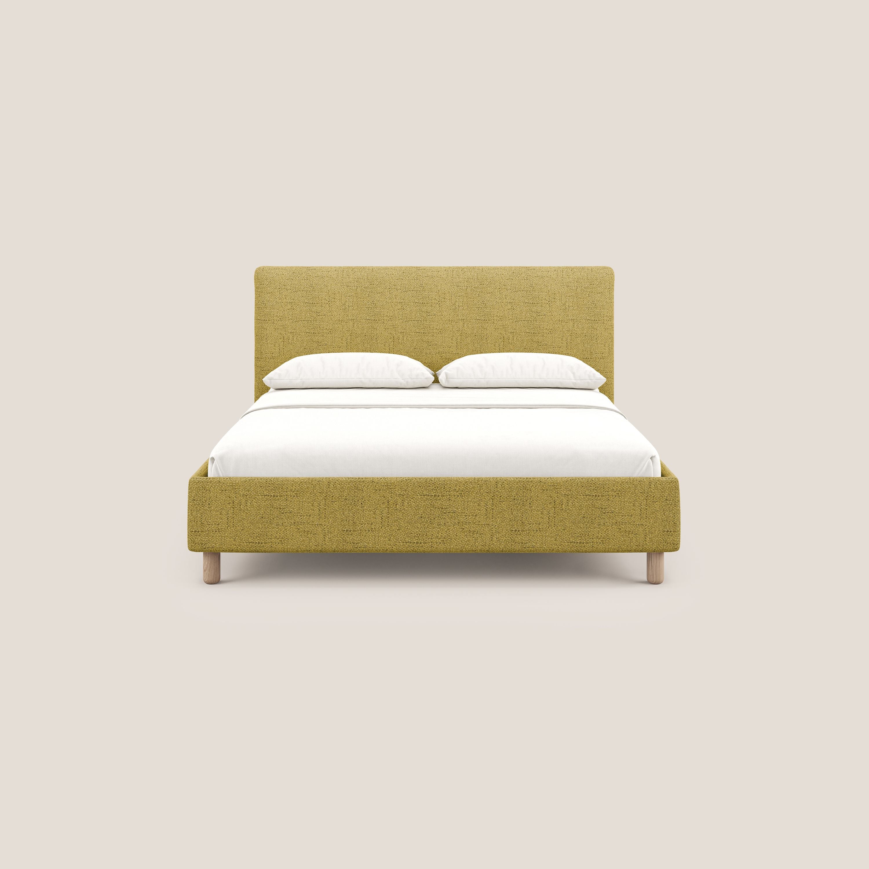Serena letto contenitore salvaspazio scandinavo in tessuto fiammato impermeabile T03 giallo - divani.store