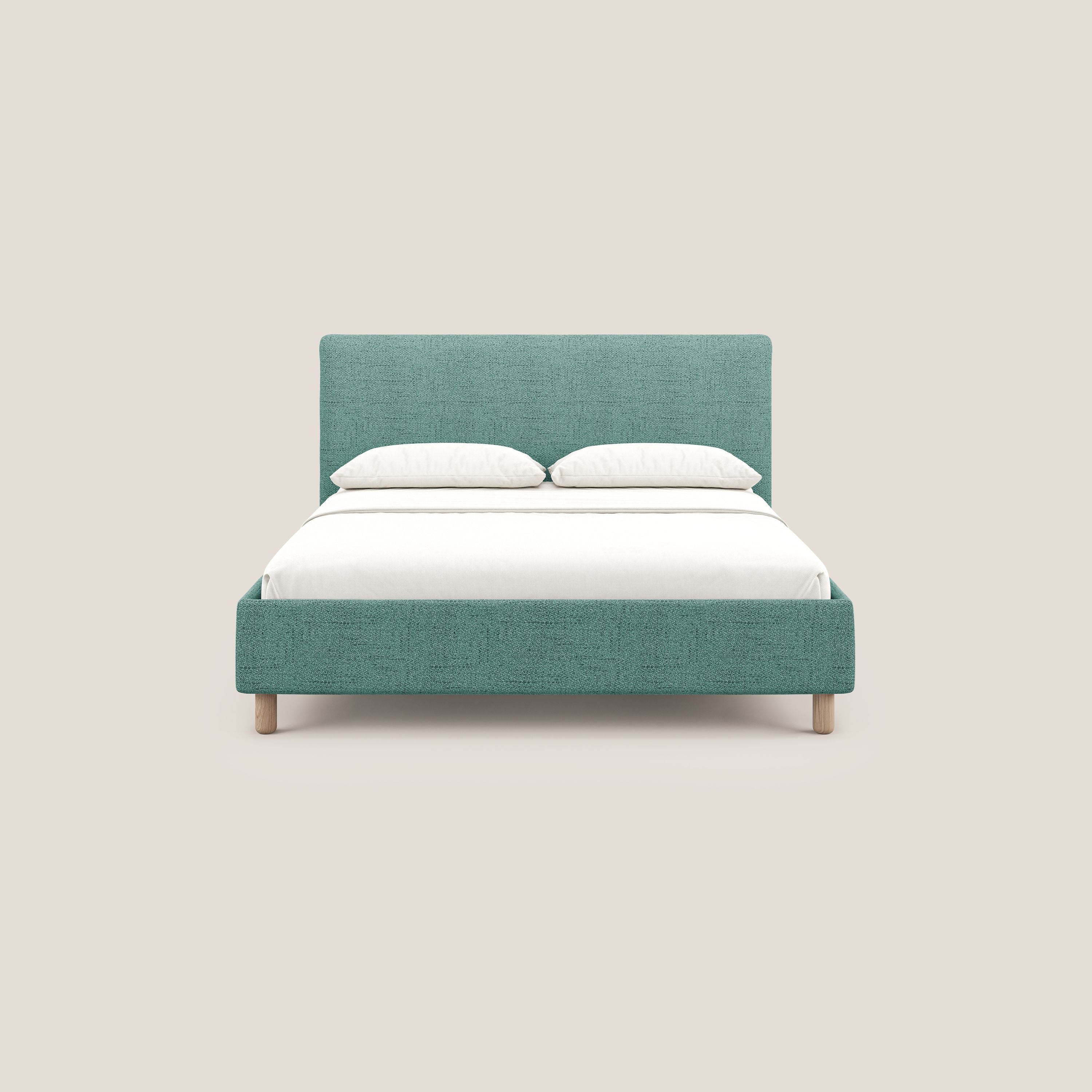 Serena letto contenitore salvaspazio scandinavo in tessuto fiammato impermeabile T03 verde acqua - divani.store