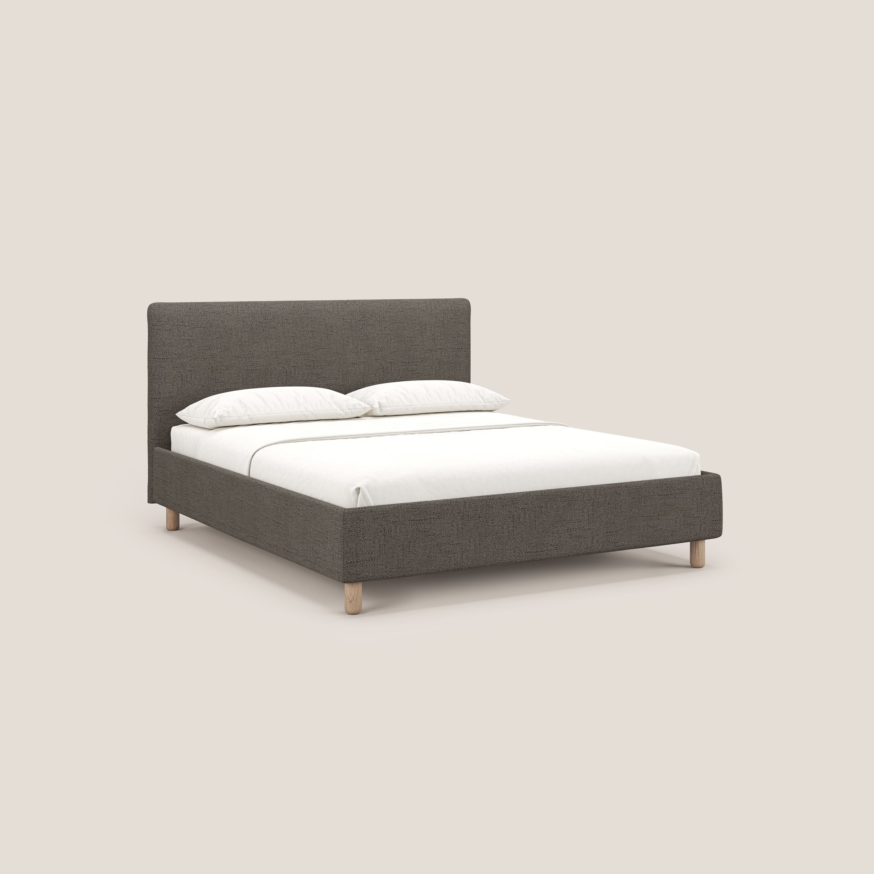Serena letto contenitore salvaspazio scandinavo in tessuto fiammato impermeabile T03 talpa - divani.store
