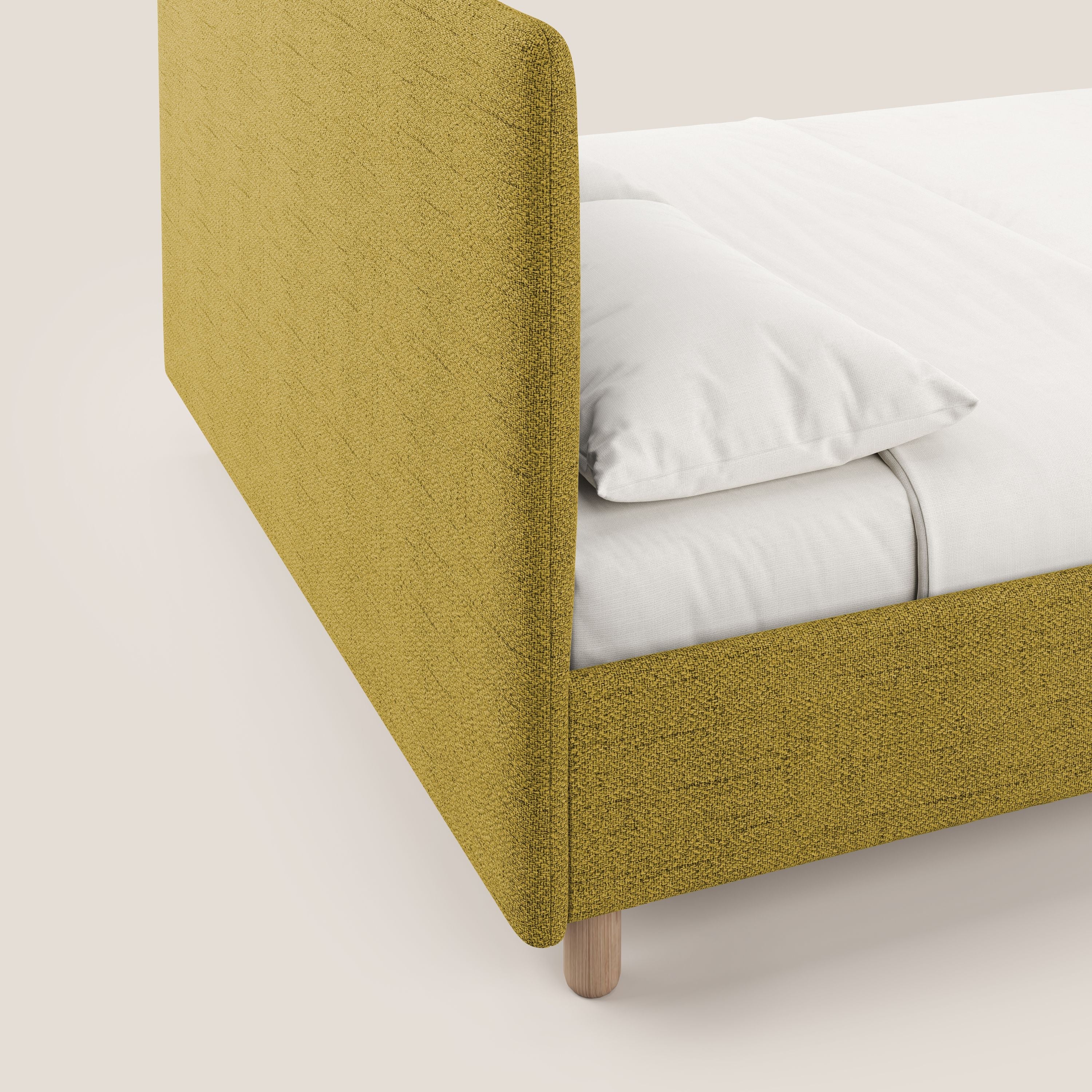 Serena letto contenitore salvaspazio scandinavo in tessuto fiammato impermeabile T03 giallo - divani.store