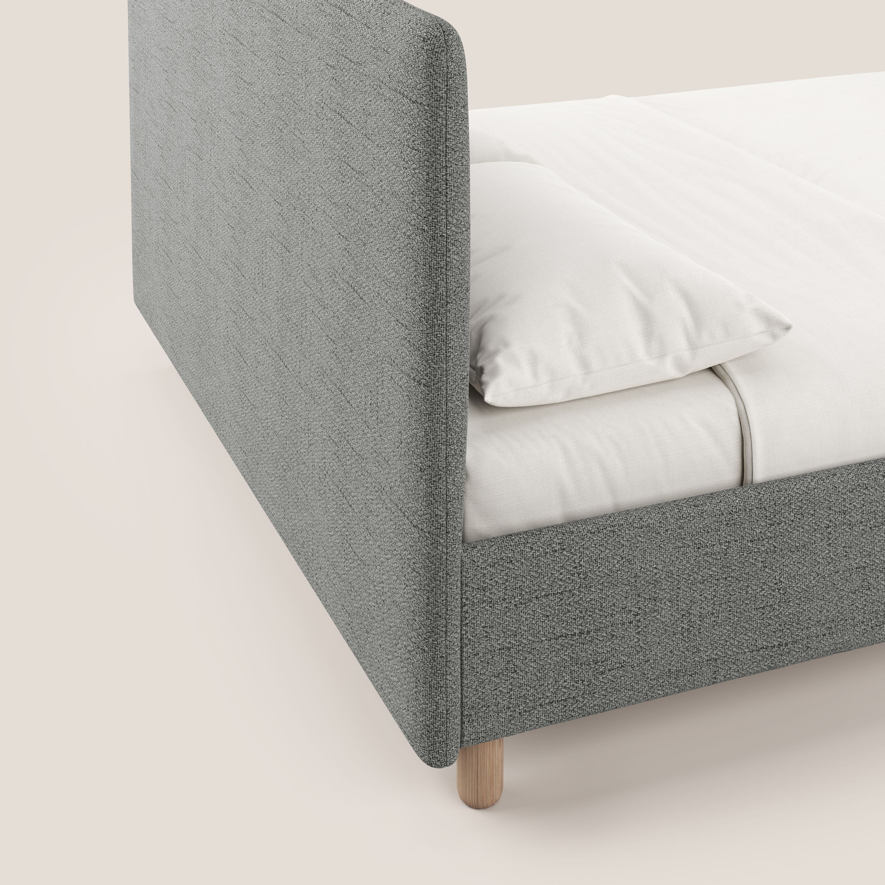 Serena letto contenitore salvaspazio scandinavo in tessuto fiammato impermeabile T03 grigio chiaro - divani.store