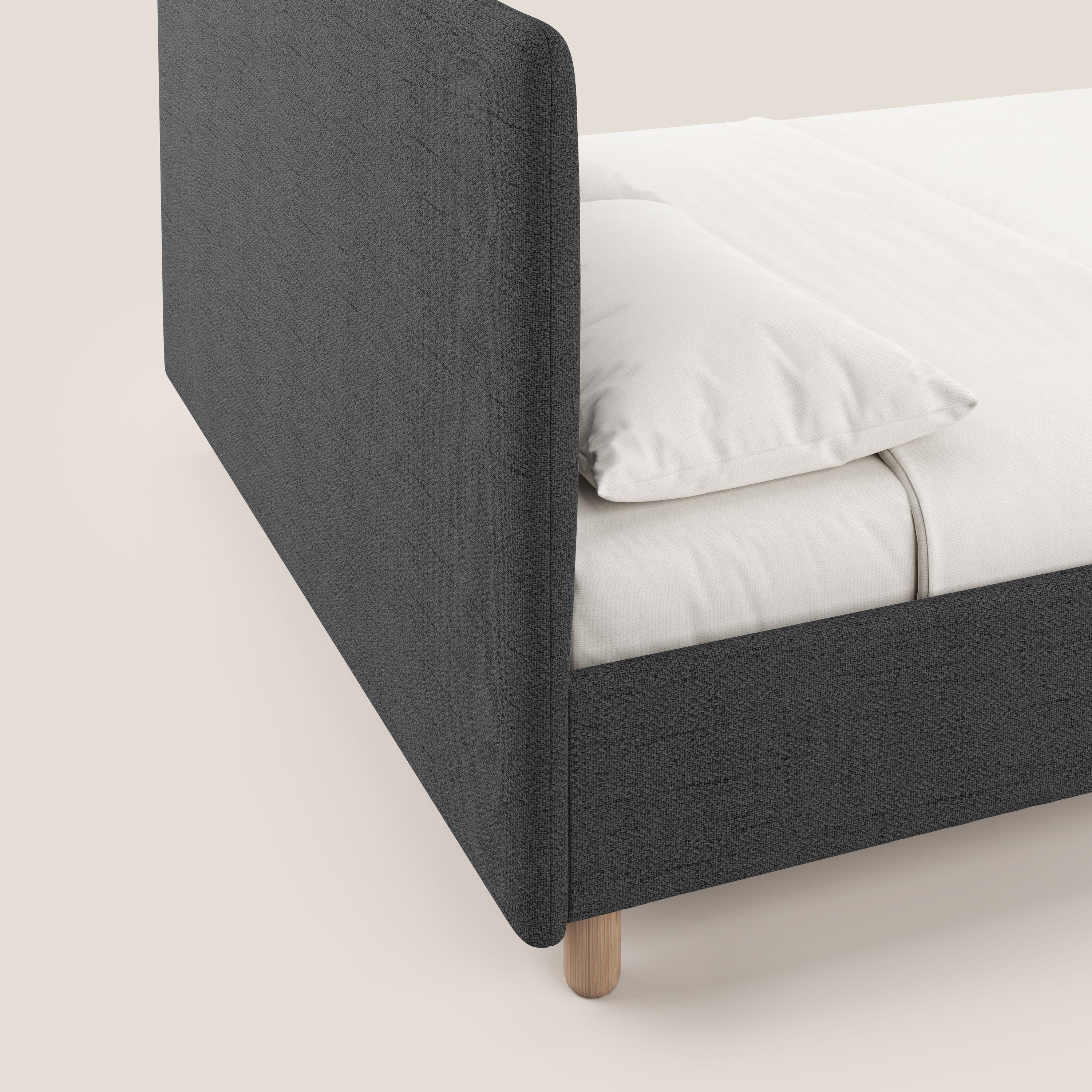 Serena letto contenitore salvaspazio scandinavo in tessuto fiammato impermeabile T03 grigio - divani.store