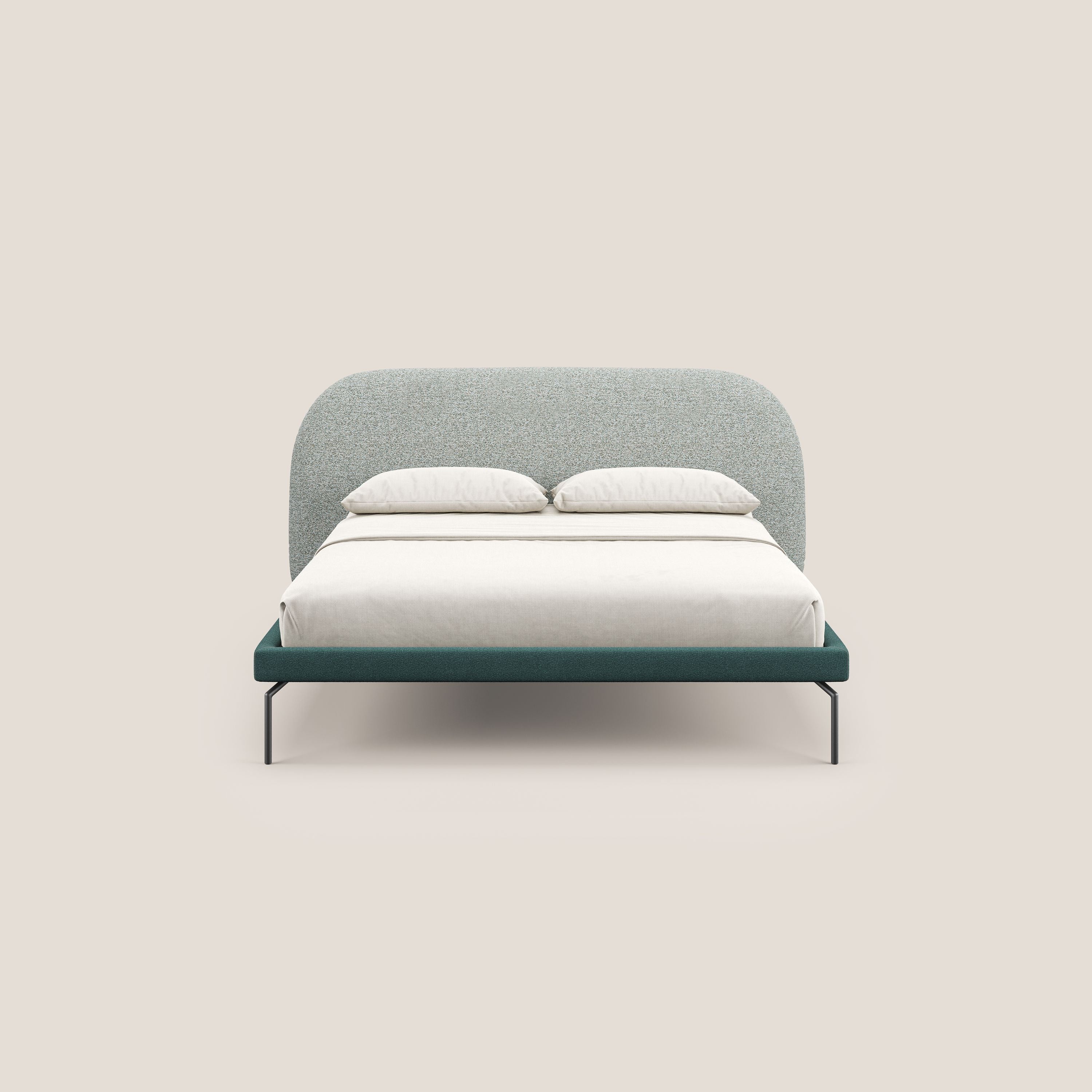 Soleil letto imbottito di design con piedi alti in metallo in bouclet smacchiabile T12 verde - divani.store