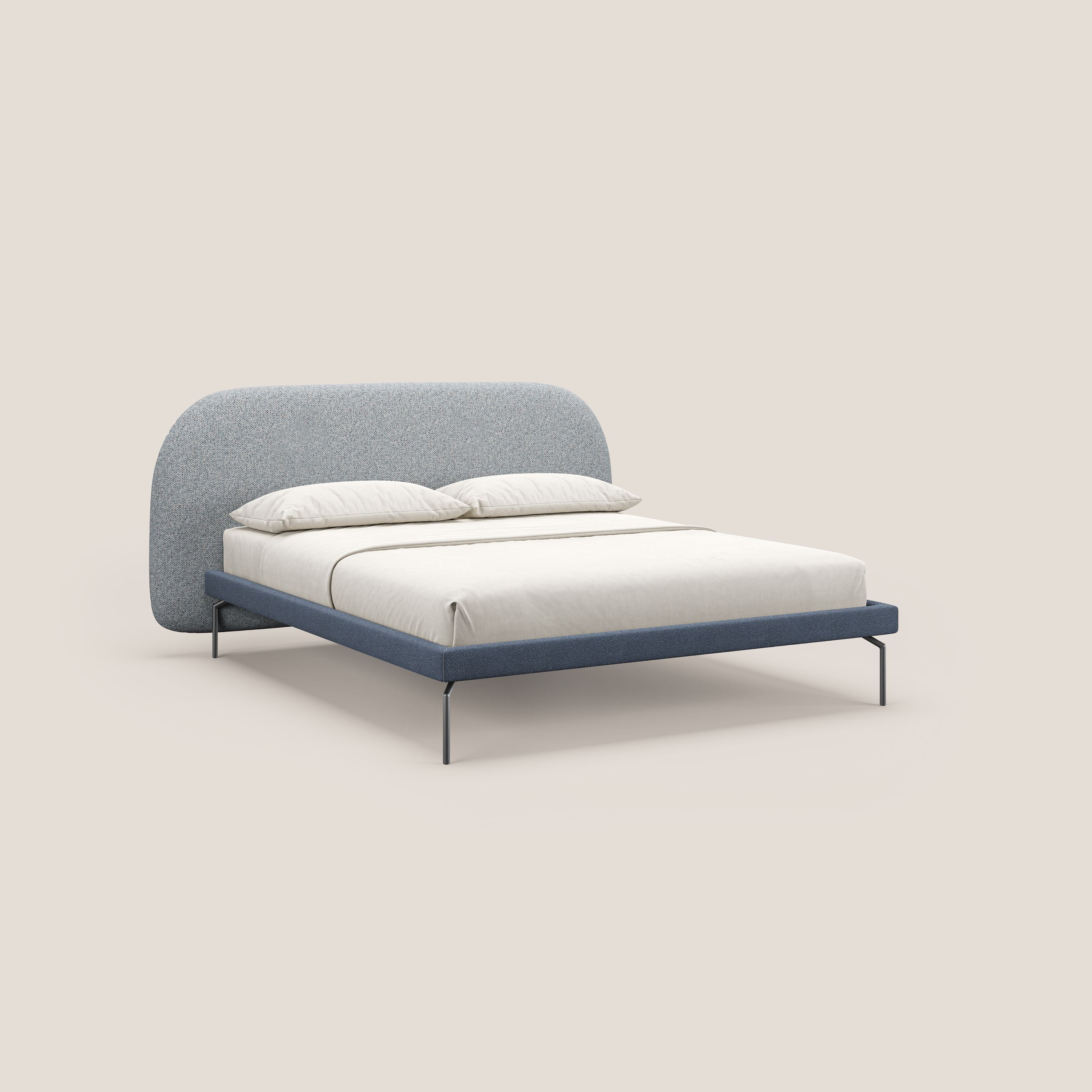 Soleil letto imbottito di design con piedi alti in metallo in bouclet smacchiabile T12 carta da zucchero - divani.store