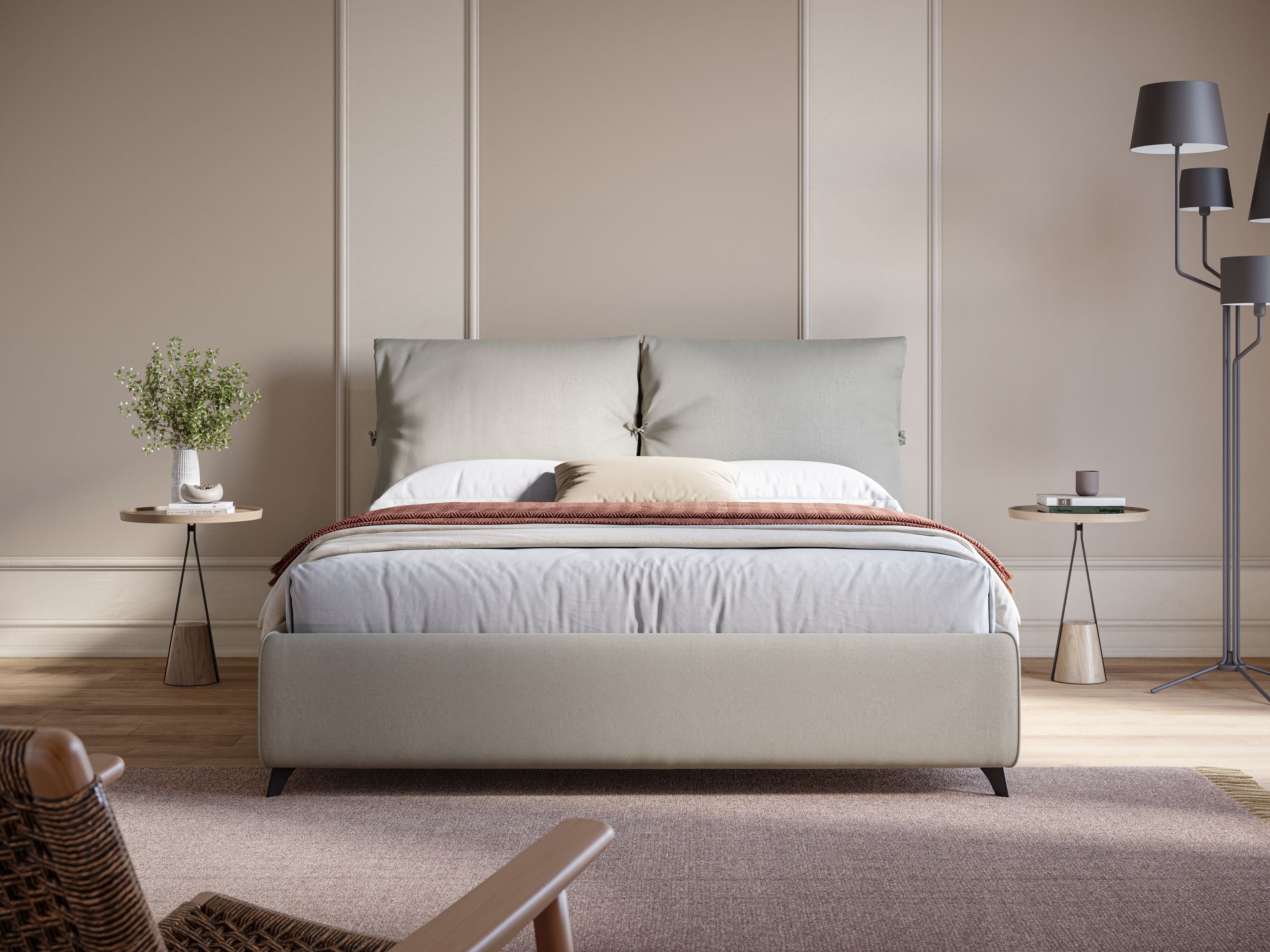 Susan letto imbottito contenitore completamente sfoderabile in microfibra smacchiabile T11 panna - divani.store