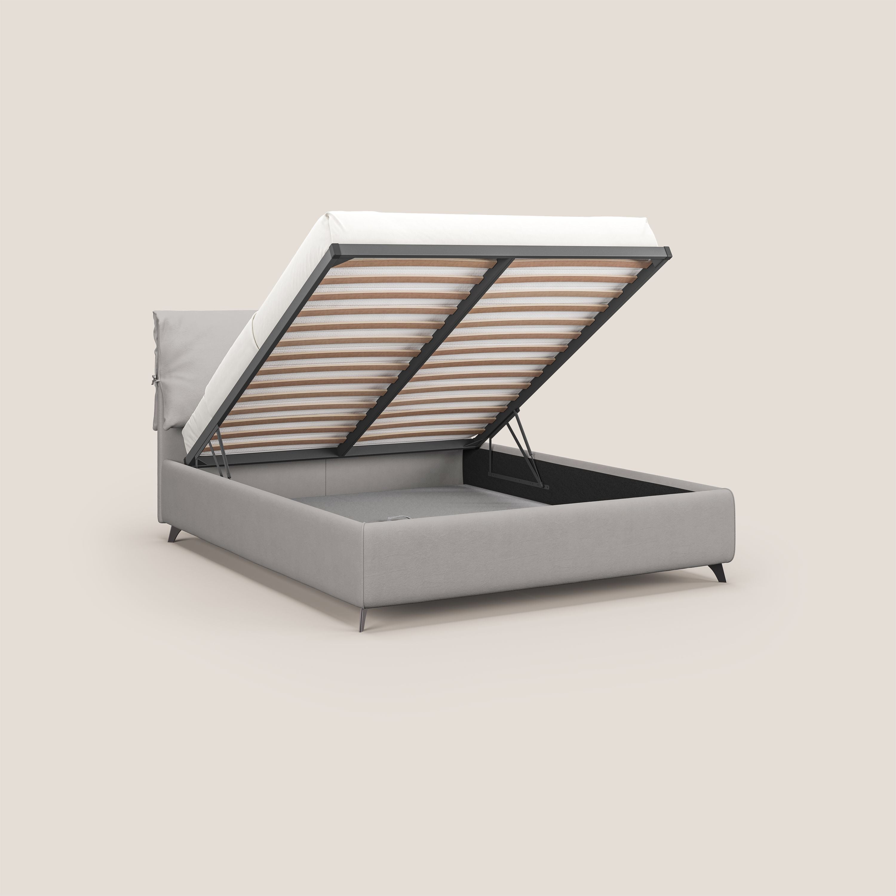 Susan letto imbottito contenitore completamente sfoderabile in microfibra smacchiabile T11 grigio chiaro - divani.store