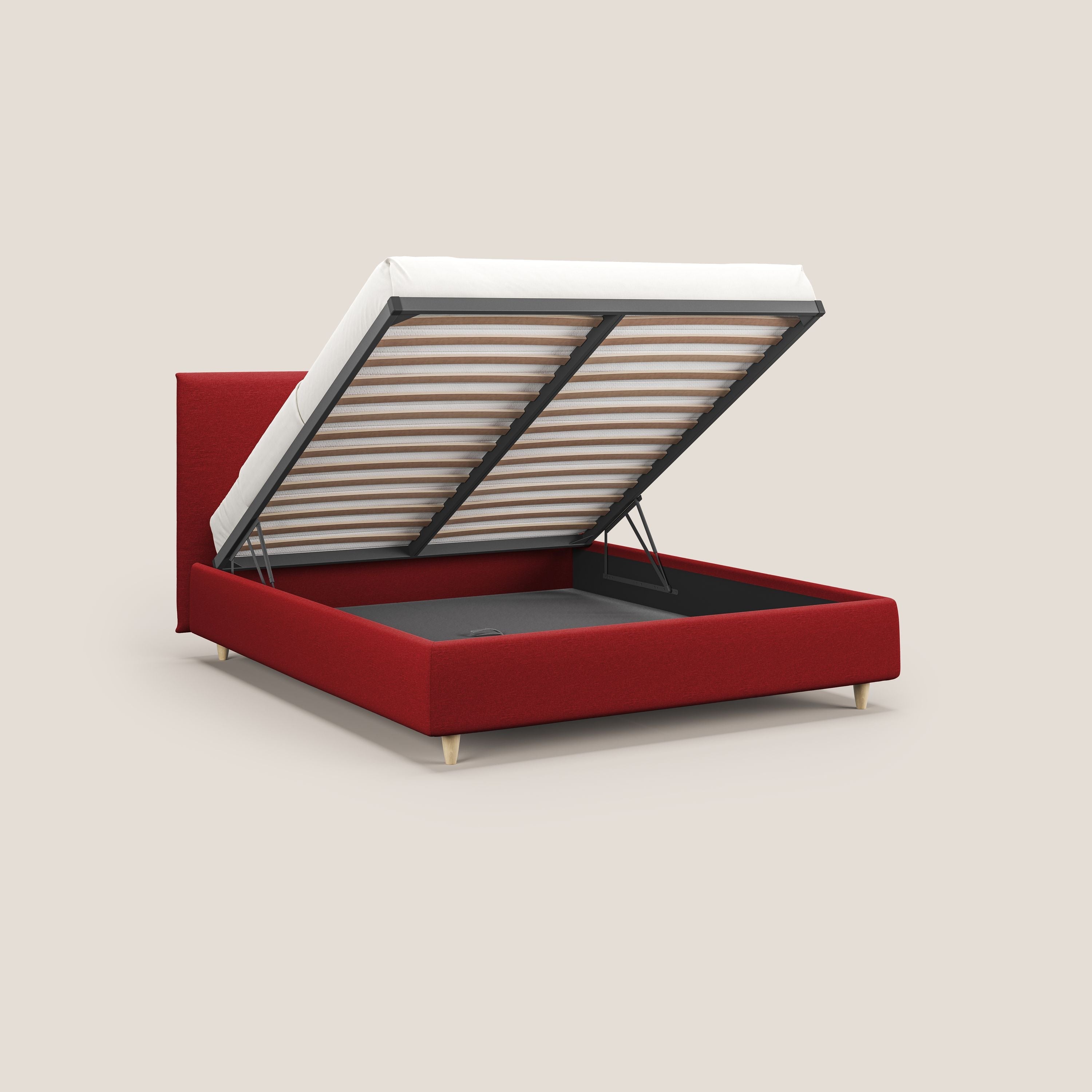 Teresa letto contenitore e sfoderabile in tessuto misto cotone impermeabile T13 rosso - divani.store