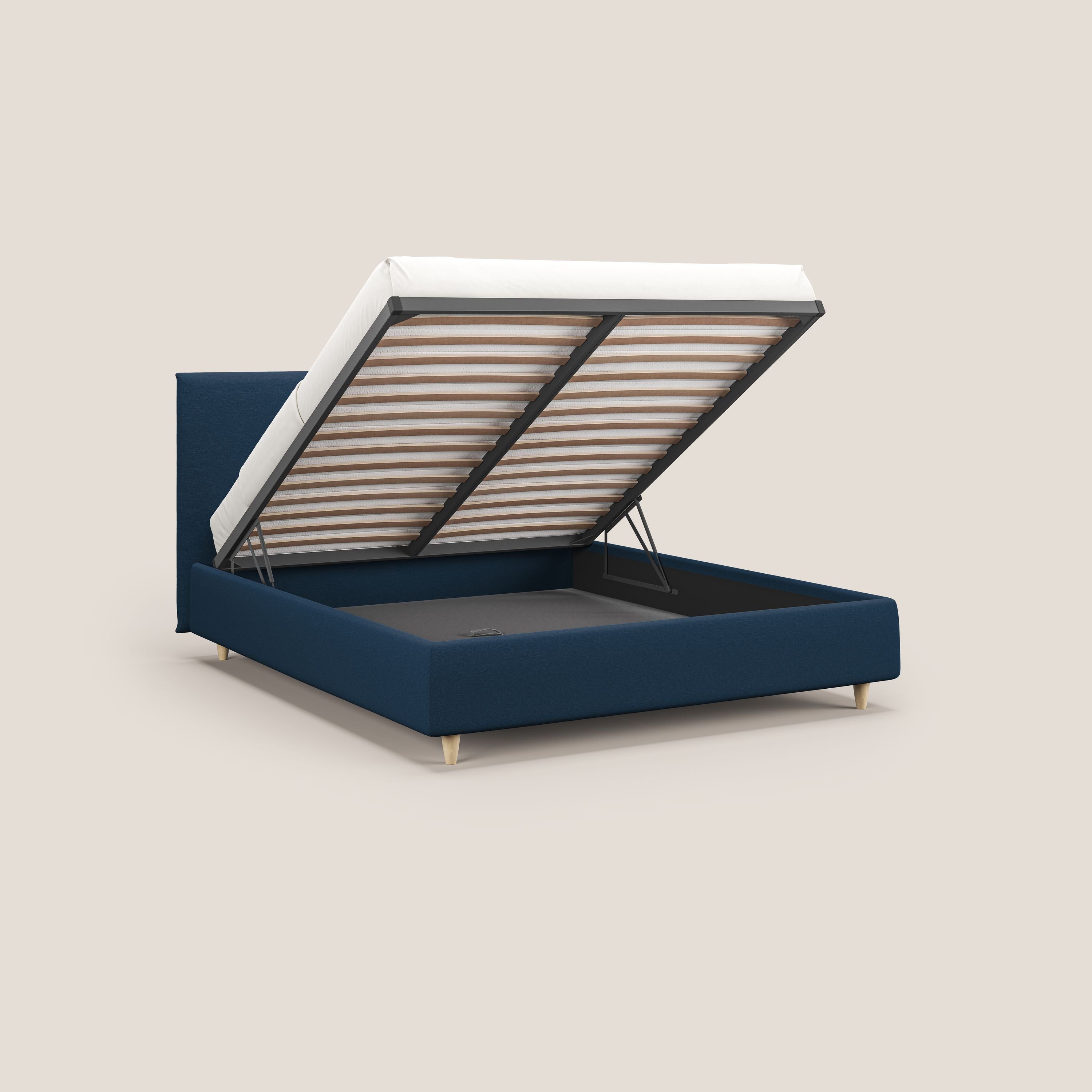 Teresa letto contenitore e sfoderabile in tessuto misto cotone impermeabile T13 blu - divani.store