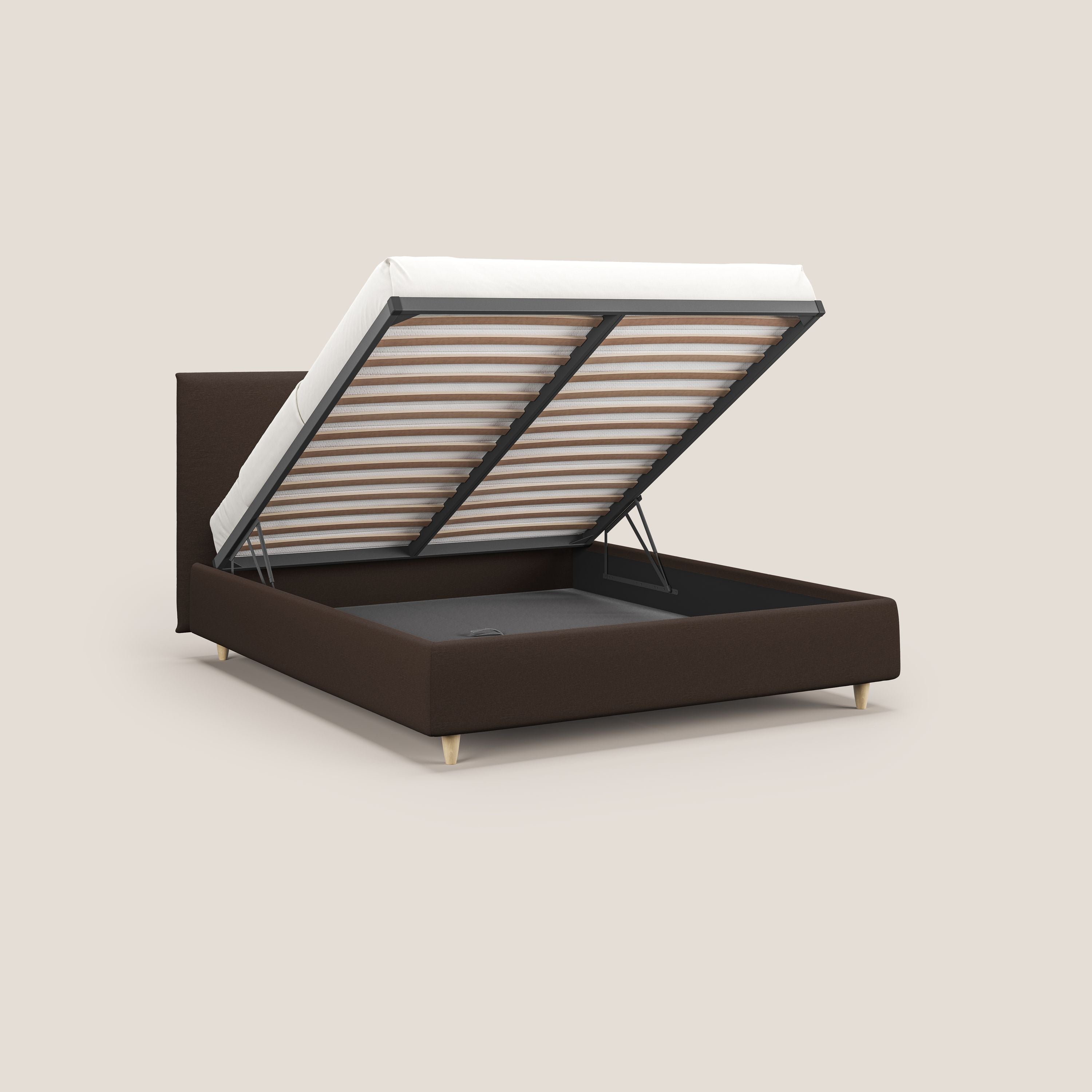 Teresa letto contenitore e sfoderabile in tessuto misto cotone impermeabile T13 marrone - divani.store