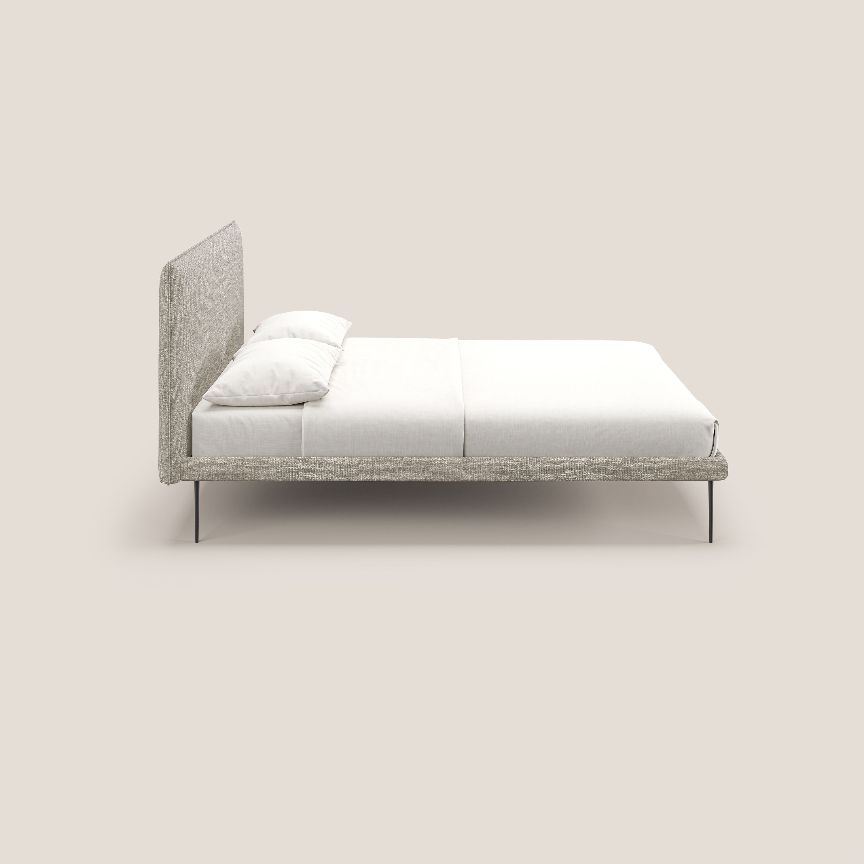 Theo letto imbottito moderno sfoderabile con piedi alti in metallo in tessuto impermeabile T10 panna - divani.store