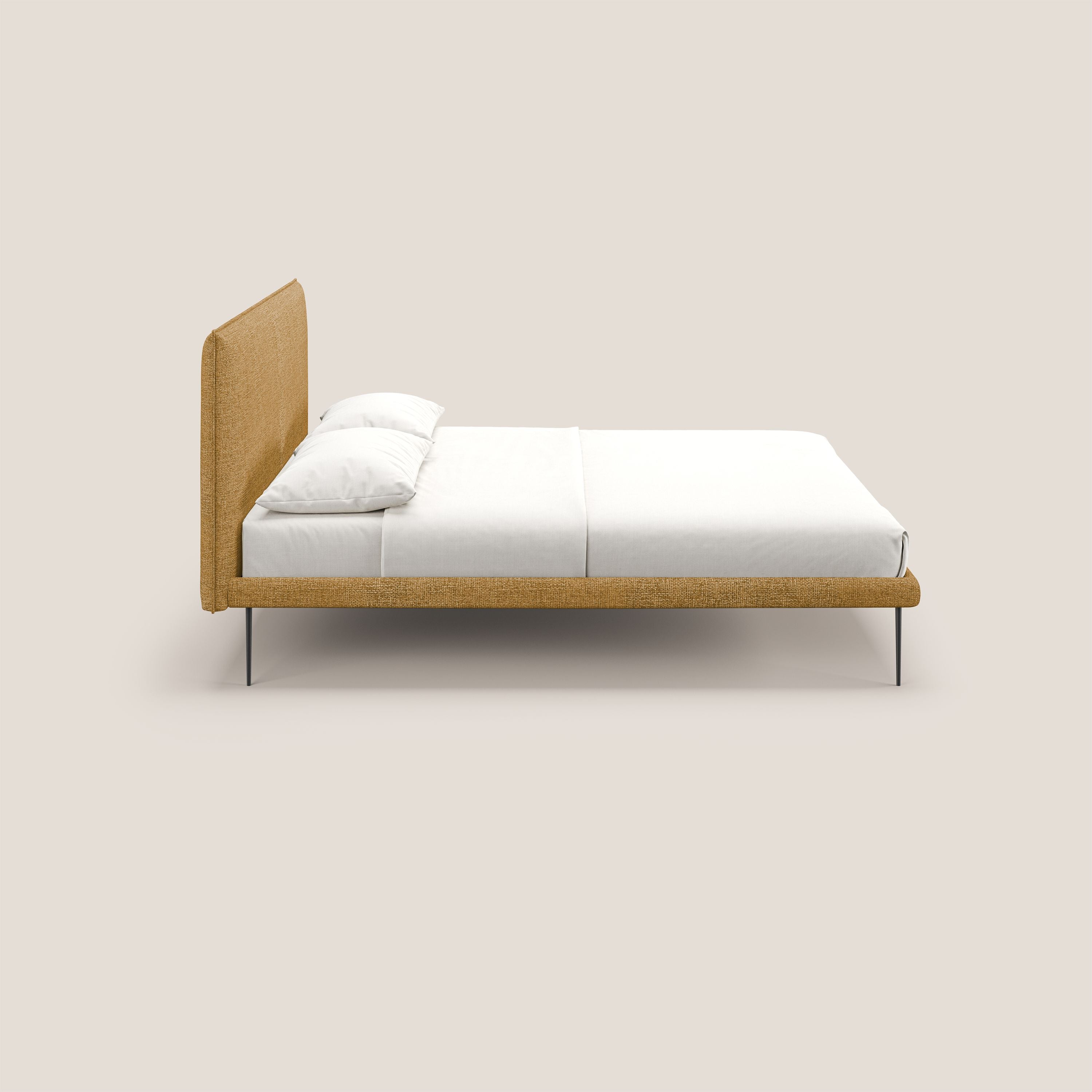 Theo letto imbottito moderno sfoderabile con piedi alti in metallo in tessuto impermeabile T10 giallo - divani.store