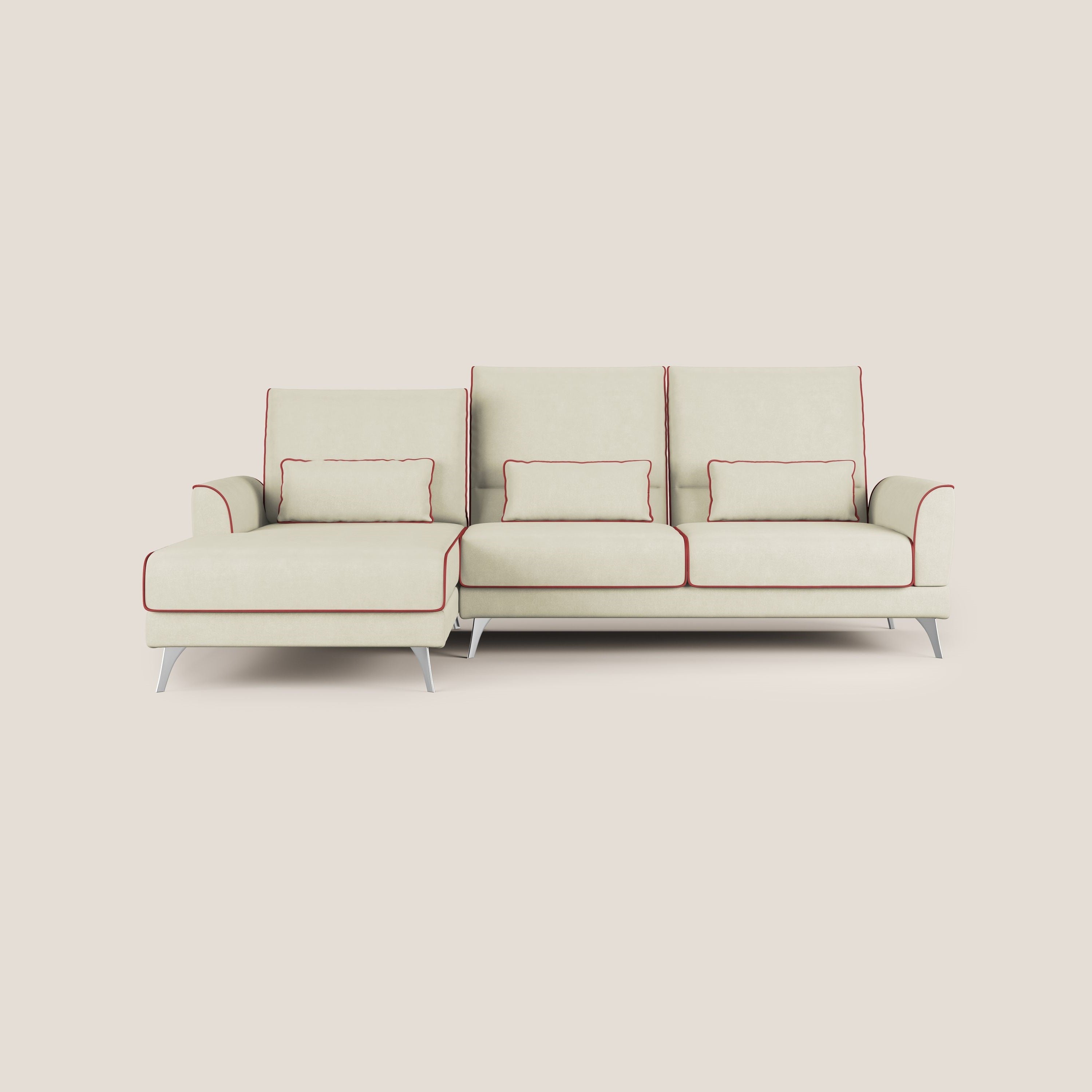 Tommy Divano angolare bicolore con relax e schienali traslanti in microfibra smacchiabile T11 panna - rosso - divani.store