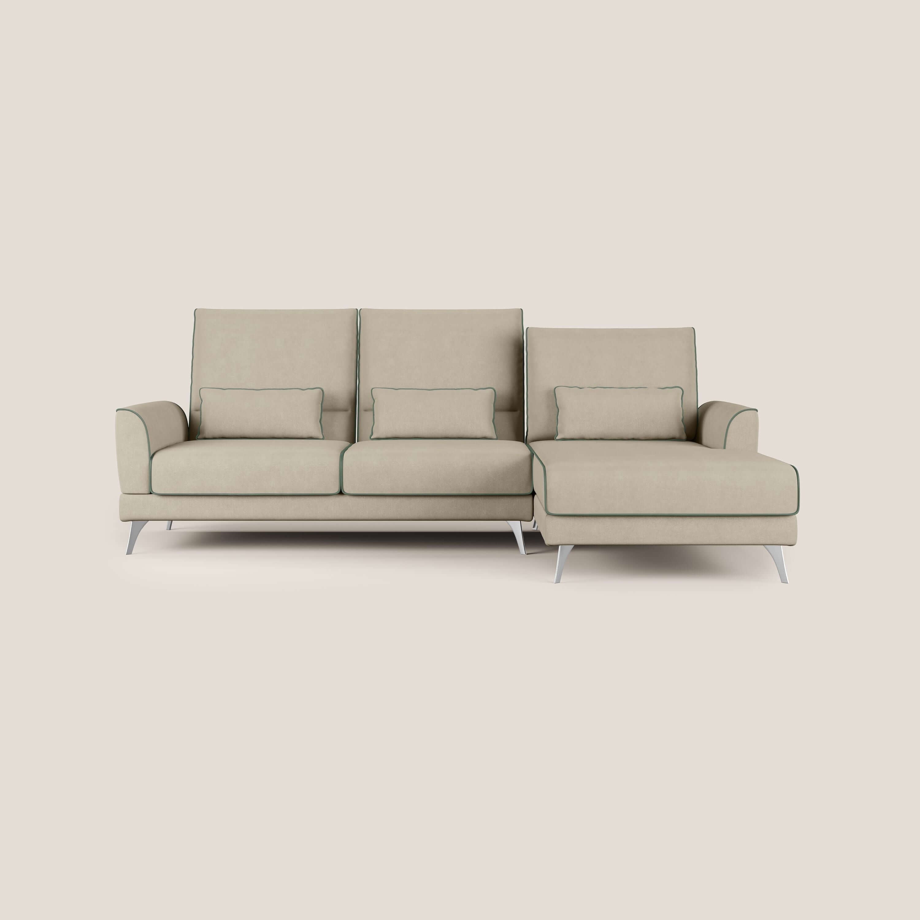 Tommy Divano angolare bicolore con relax e schienali traslanti in microfibra smacchiabile T11 tortora - verde - divani.store