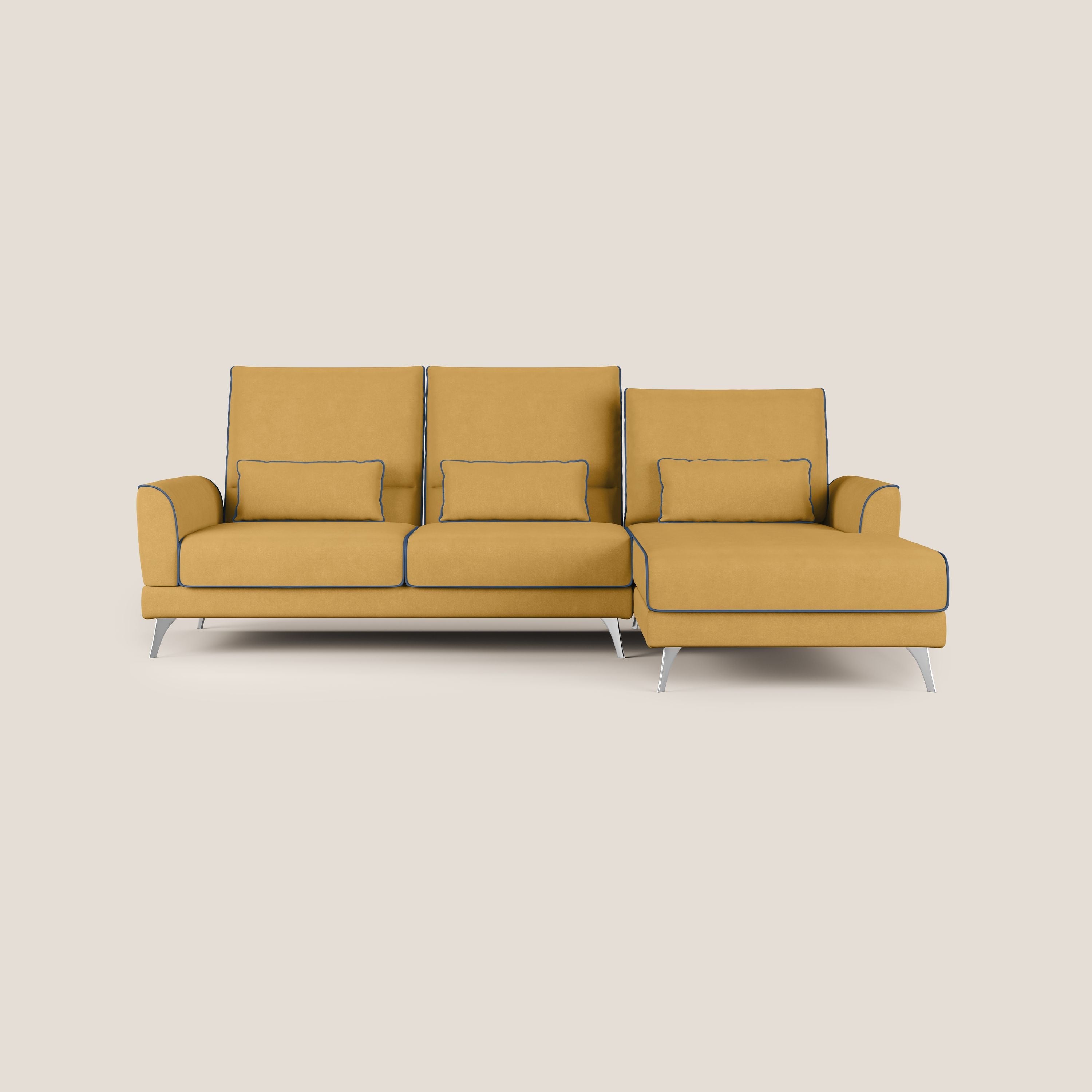 Tommy Divano angolare bicolore con relax e schienali traslanti in microfibra smacchiabile T11 giallo - blu - divani.store