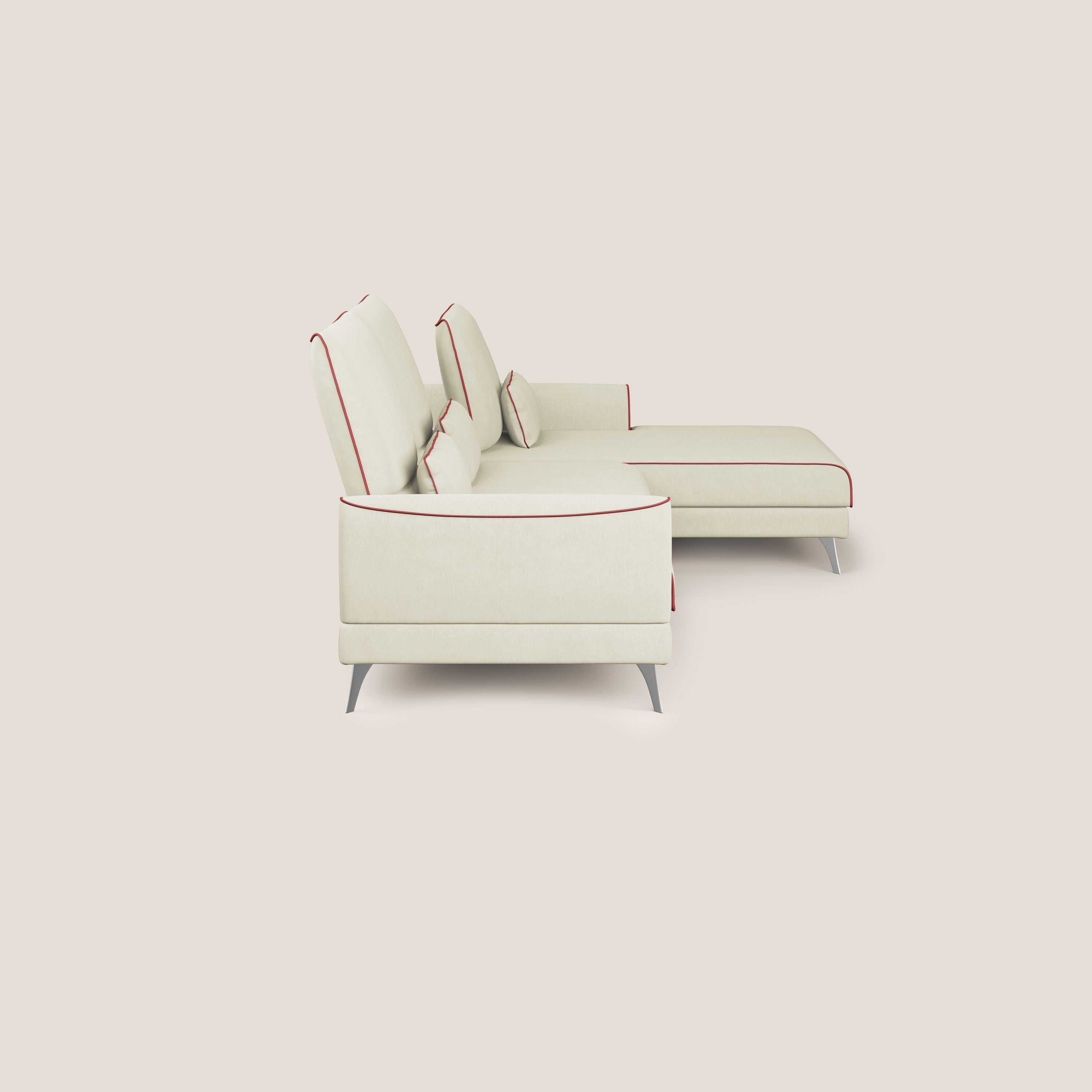 Tommy Divano angolare bicolore con relax e schienali traslanti in microfibra smacchiabile T11 panna - rosso - divani.store