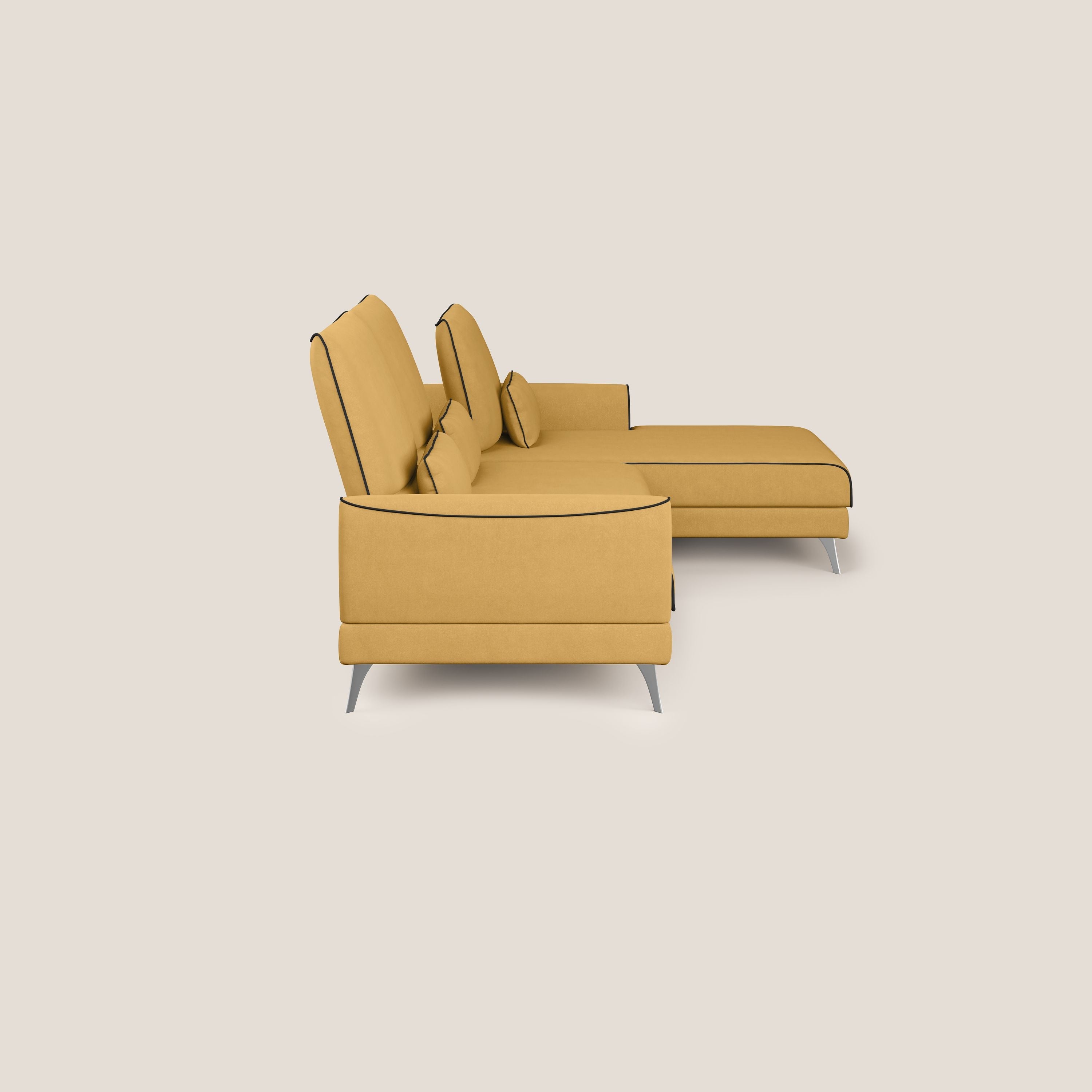 Tommy Divano angolare bicolore con relax e schienali traslanti in microfibra smacchiabile T11 giallo - nero - divani.store