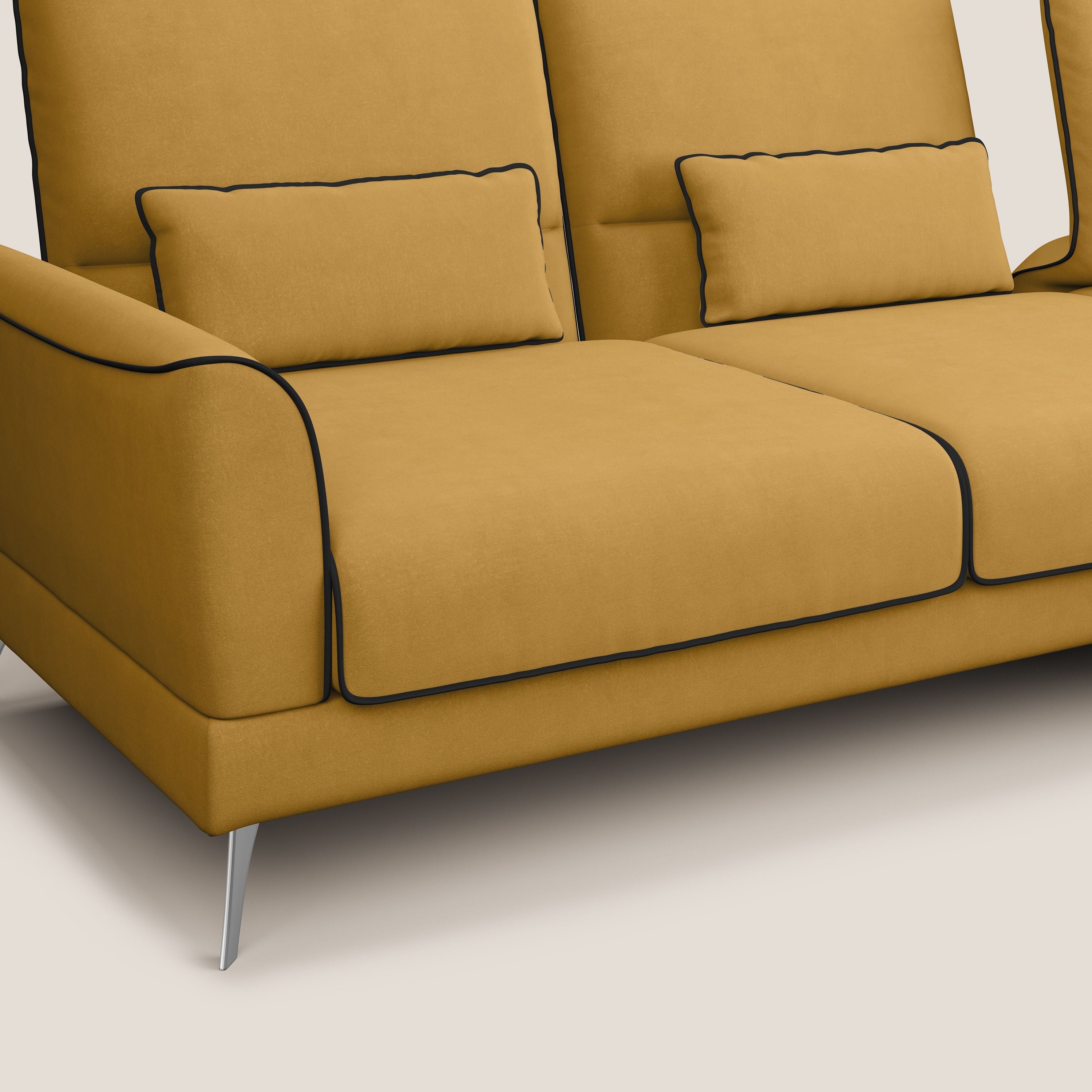 Tommy Divano angolare bicolore con relax e schienali traslanti in microfibra smacchiabile T11 giallo - nero - divani.store