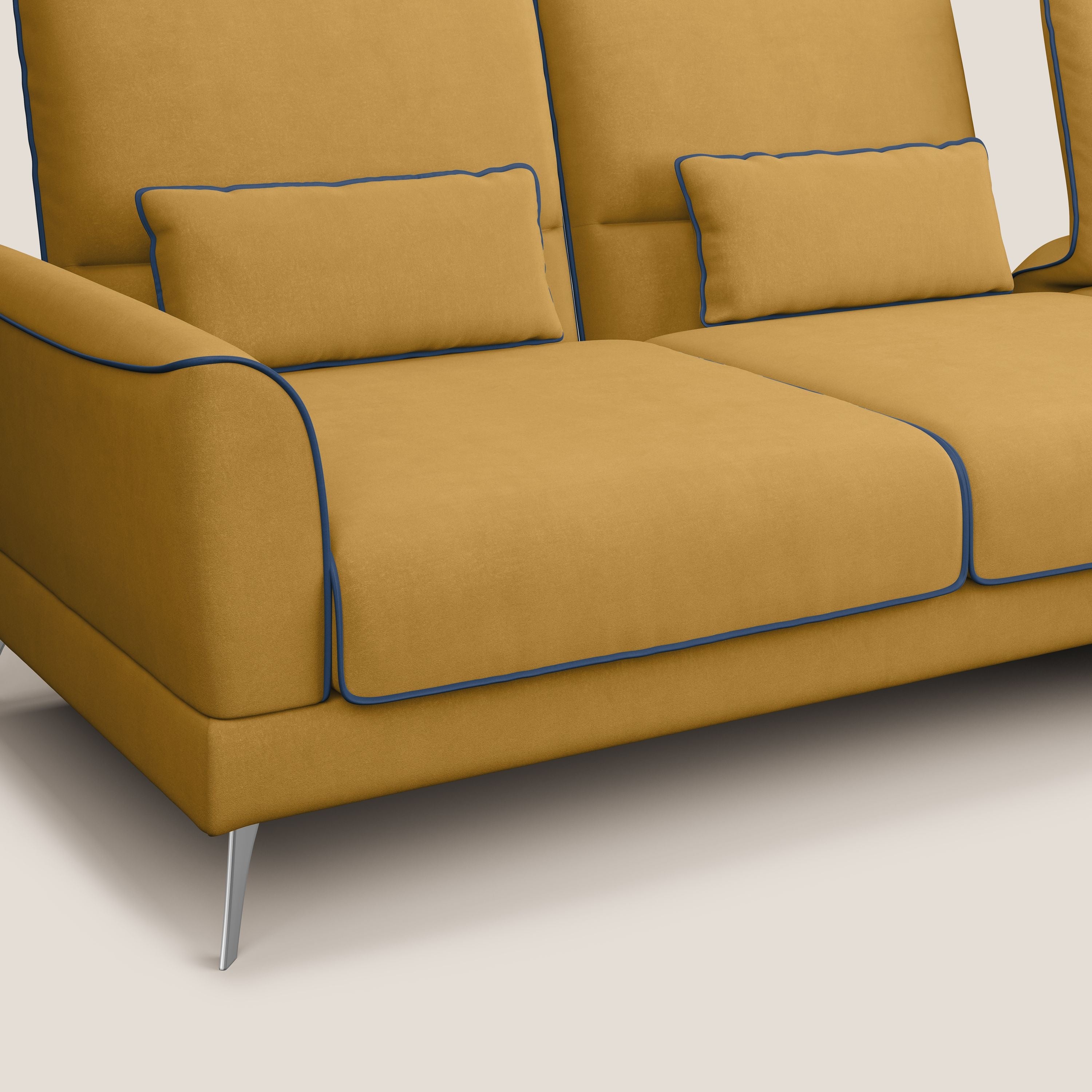 Tommy Divano angolare bicolore con relax e schienali traslanti in microfibra smacchiabile T11 giallo - blu - divani.store