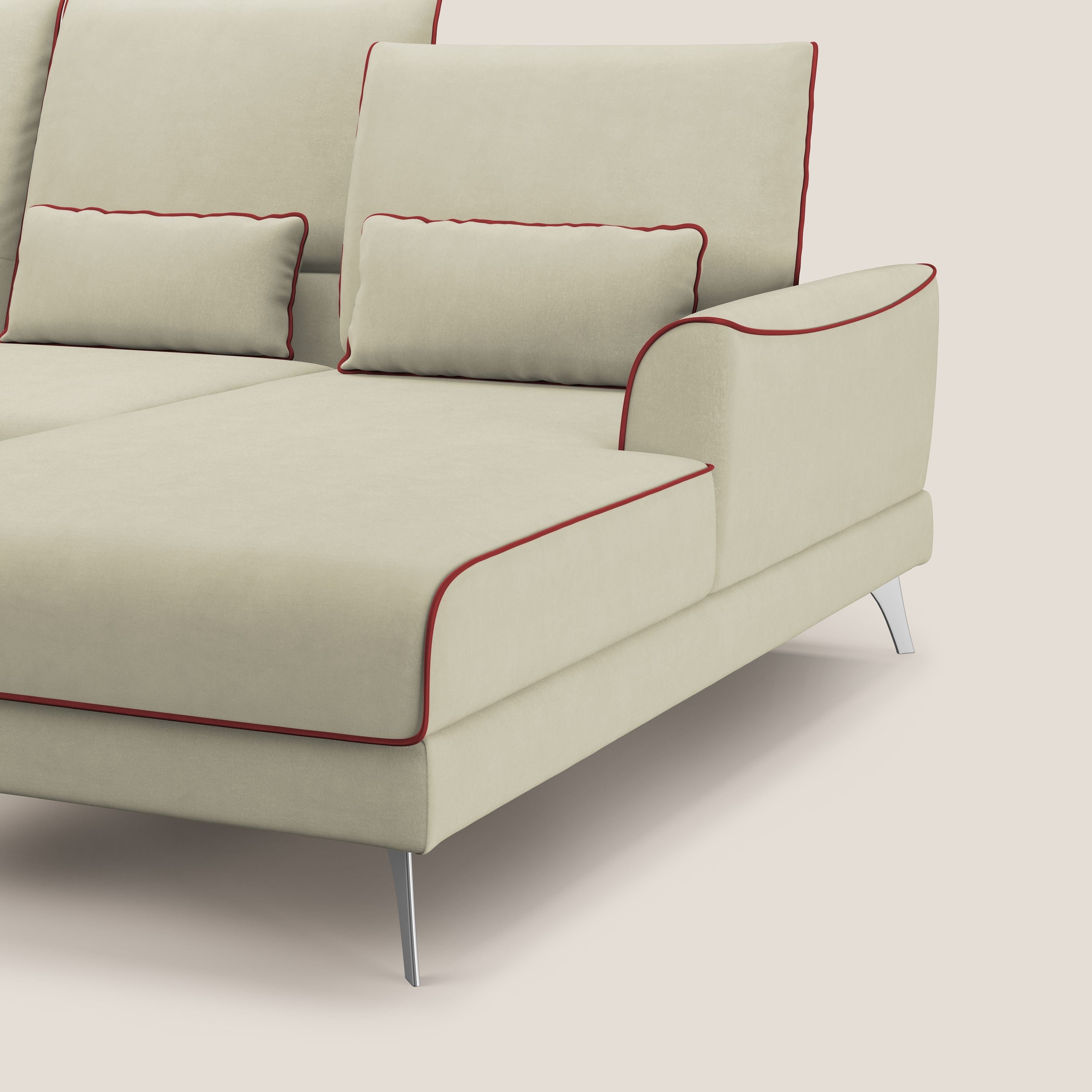 Tommy Divano angolare bicolore con relax e schienali traslanti in microfibra smacchiabile T11 panna - rosso - divani.store