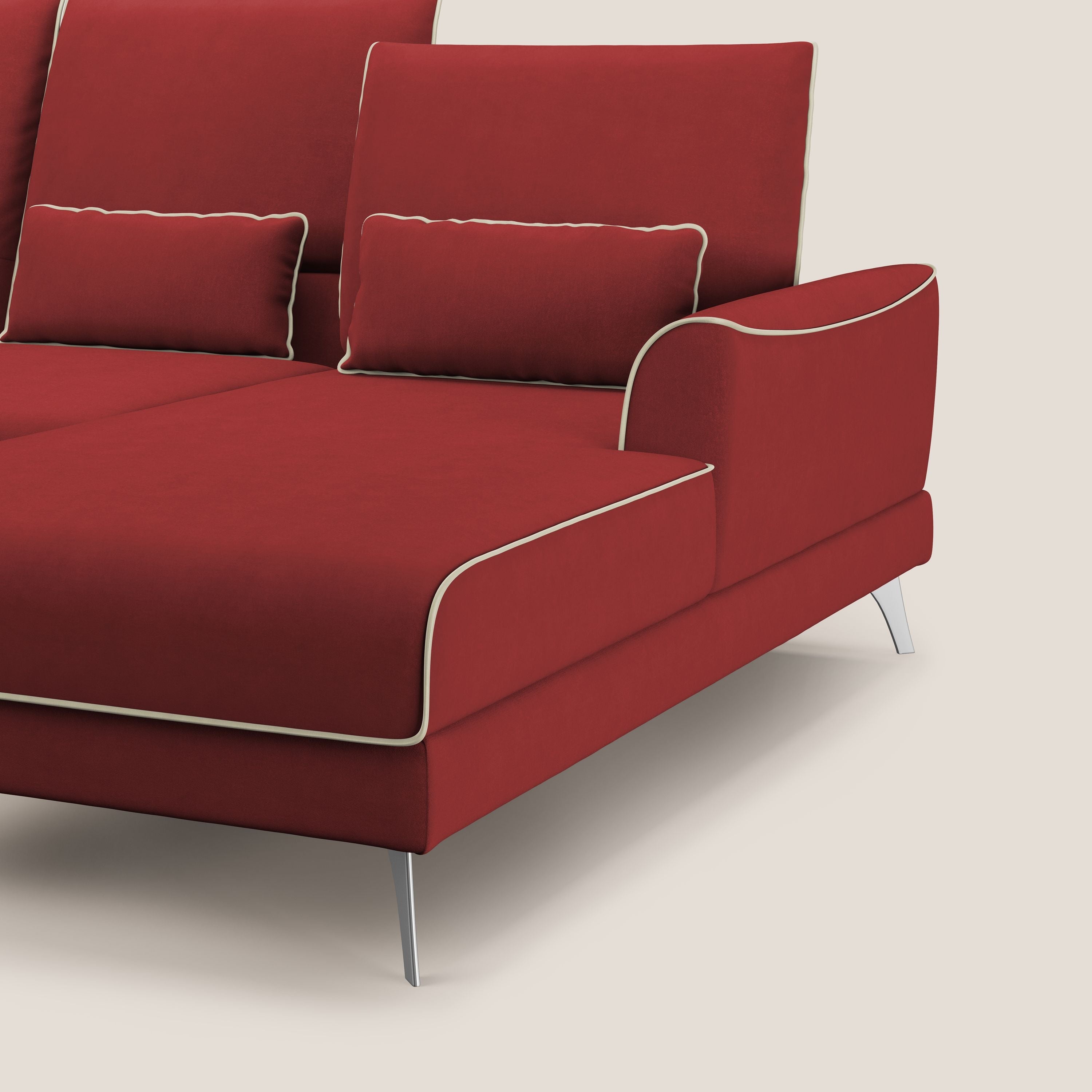 Tommy Divano angolare bicolore con relax e schienali traslanti in microfibra smacchiabile T11 rosso - panna - divani.store