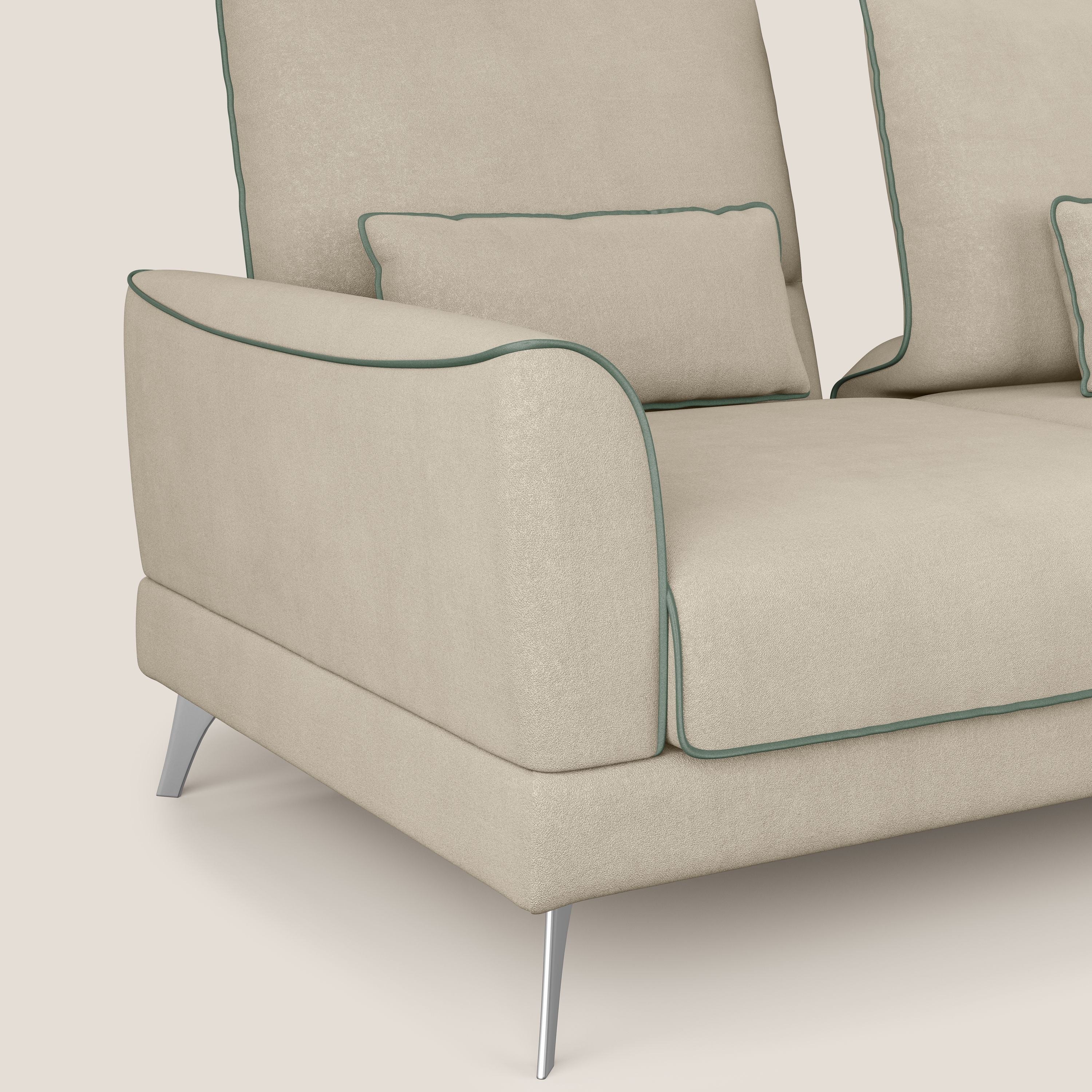 Tommy Divano relax bicolore con schienali traslanti in microfibra smacchiabile T11 tortora - verde - divani.store