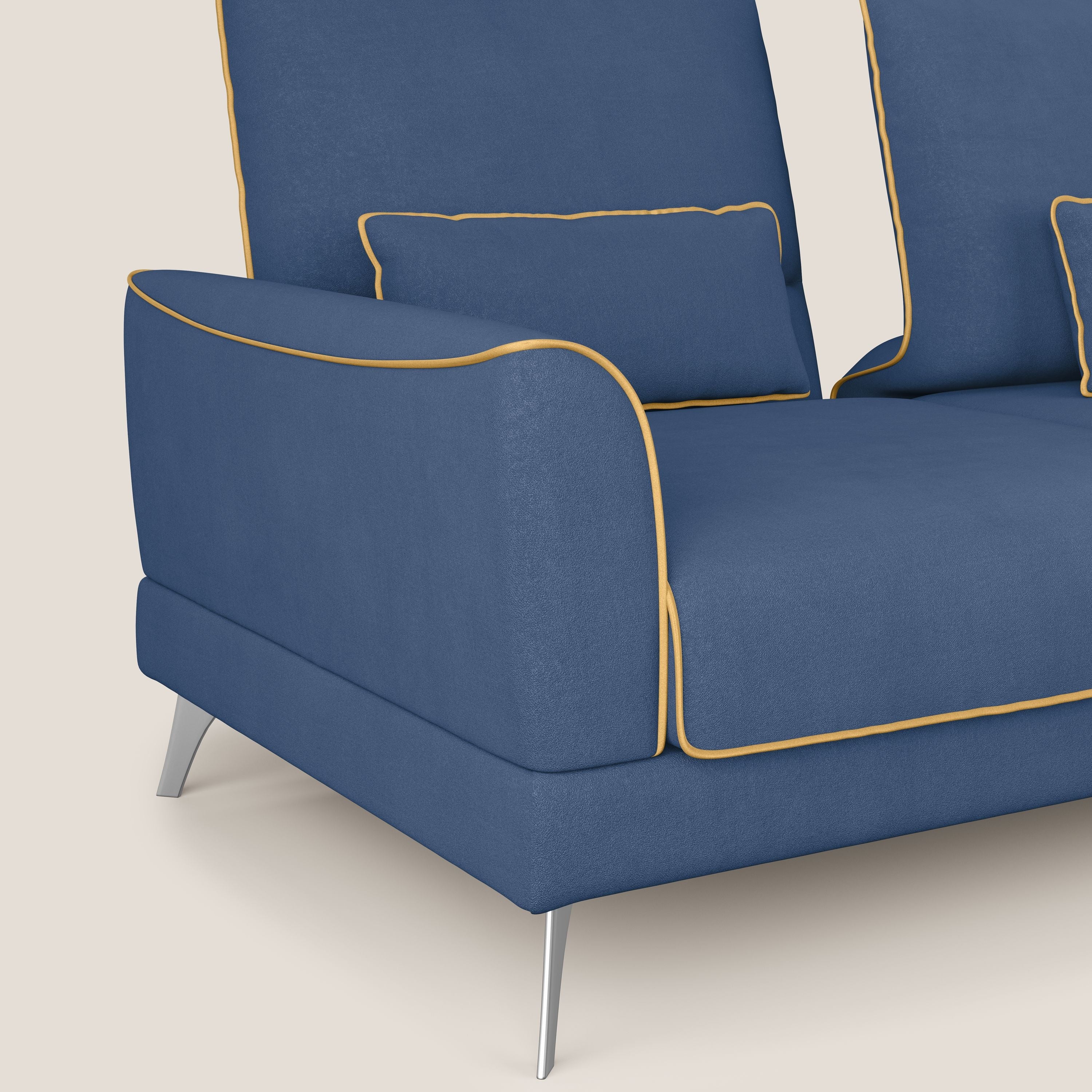 Tommy Divano angolare bicolore con relax e schienali traslanti in microfibra smacchiabile T11 blu - giallo - divani.store