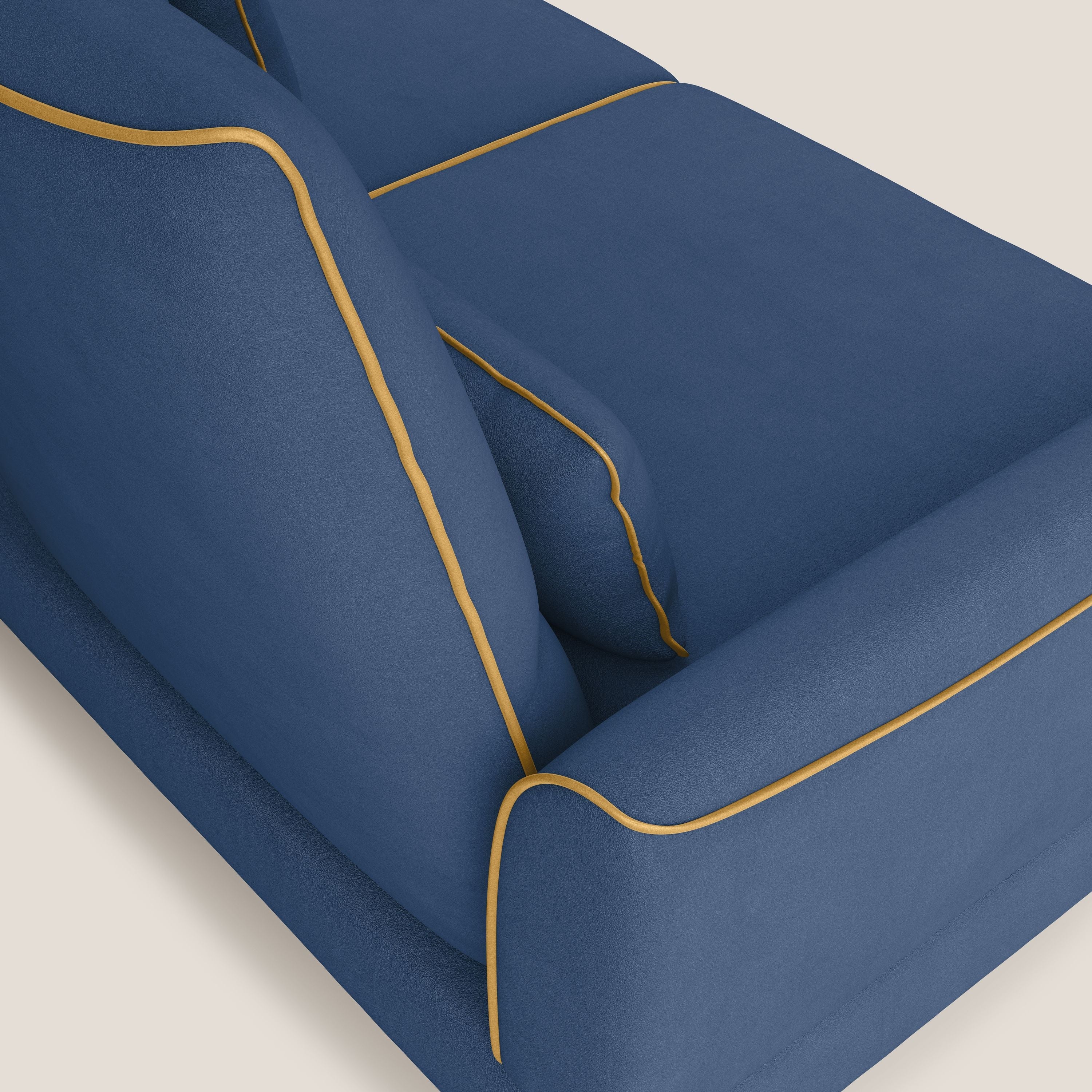 Tommy Divano relax bicolore con schienali traslanti in microfibra smacchiabile T11 blu - giallo - divani.store