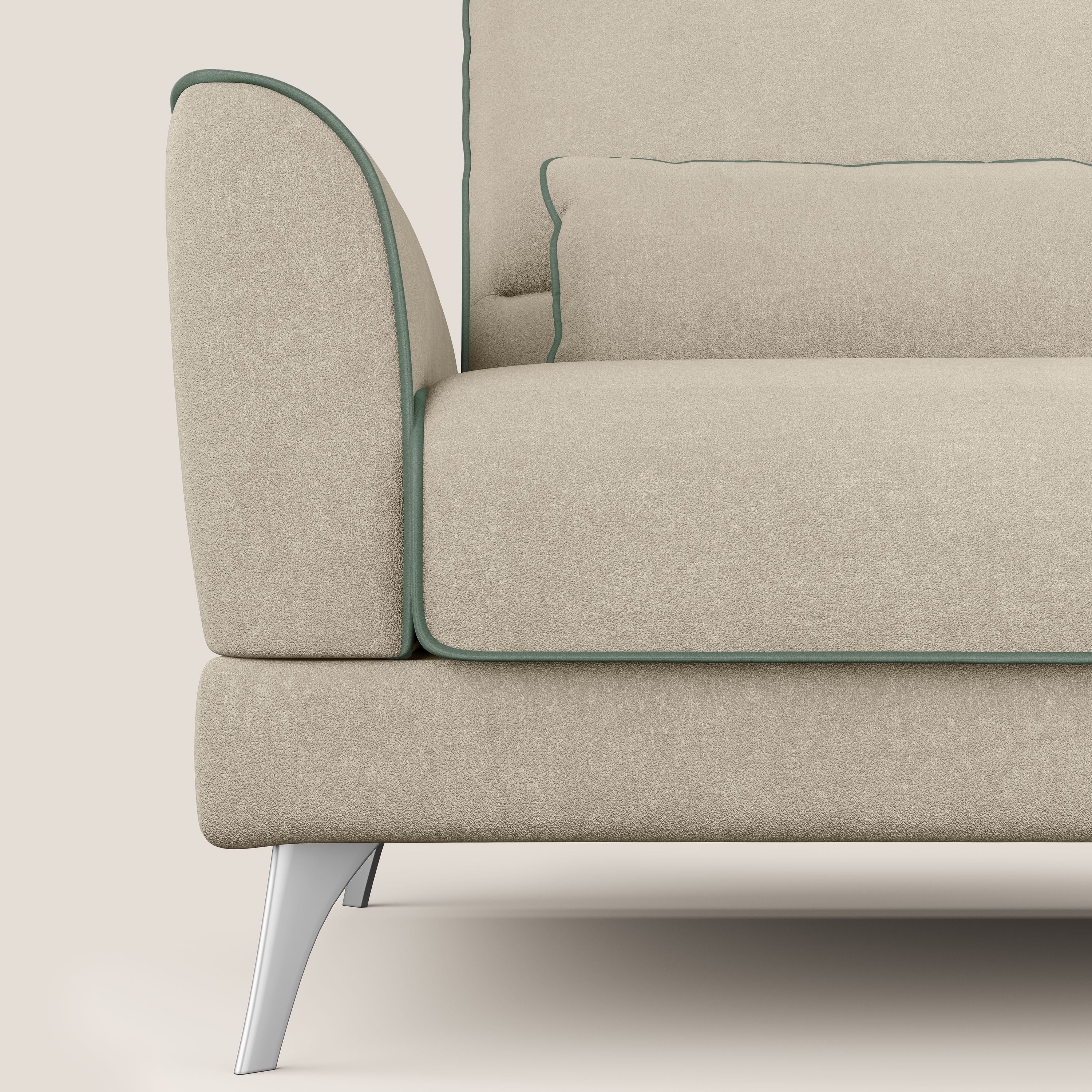 Tommy Divano angolare bicolore con relax e schienali traslanti in microfibra smacchiabile T11 tortora - verde - divani.store