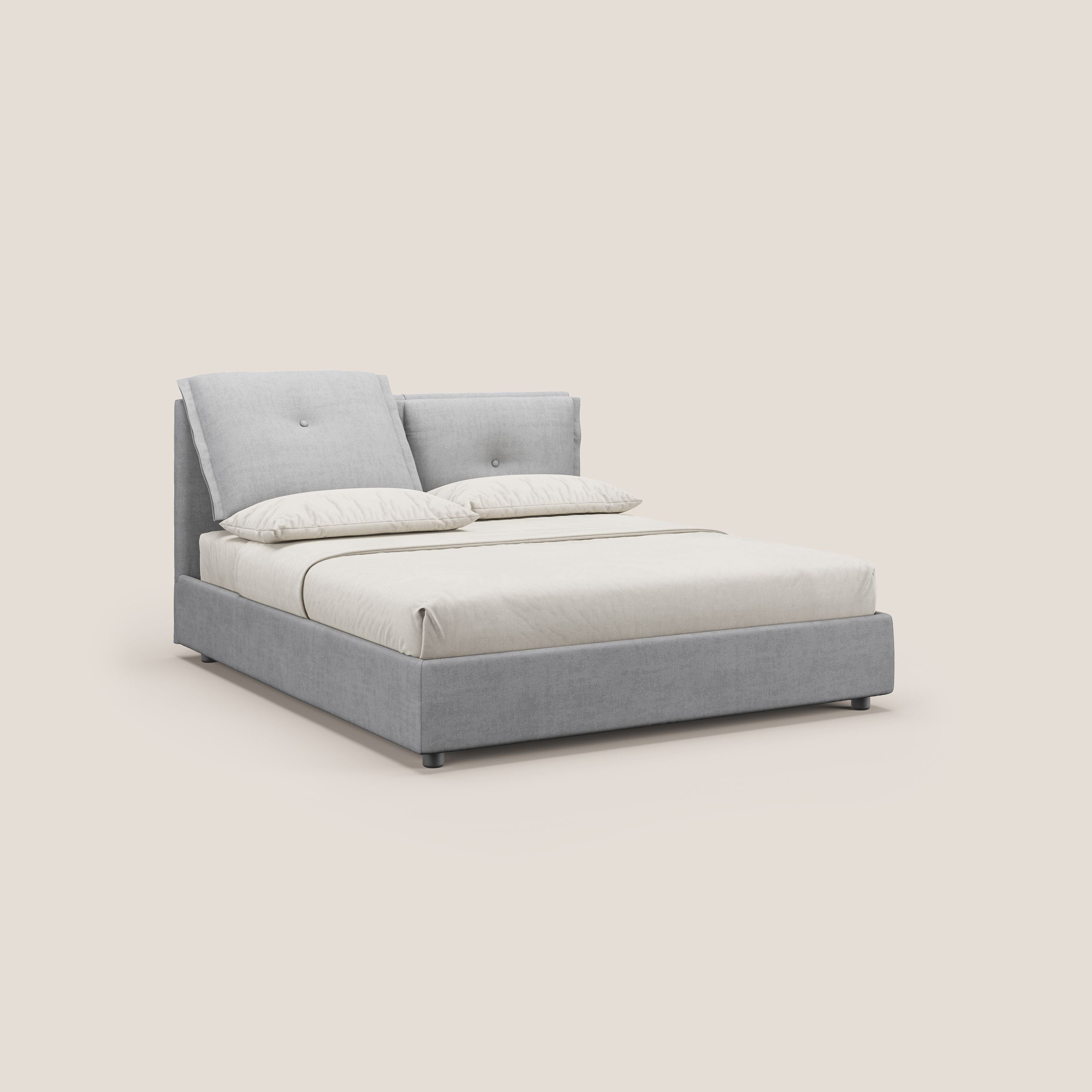 Travis letto contenitore con cuscini mobili trapuntati in tessuto impermeabile T02 grigio chiaro - divani.store