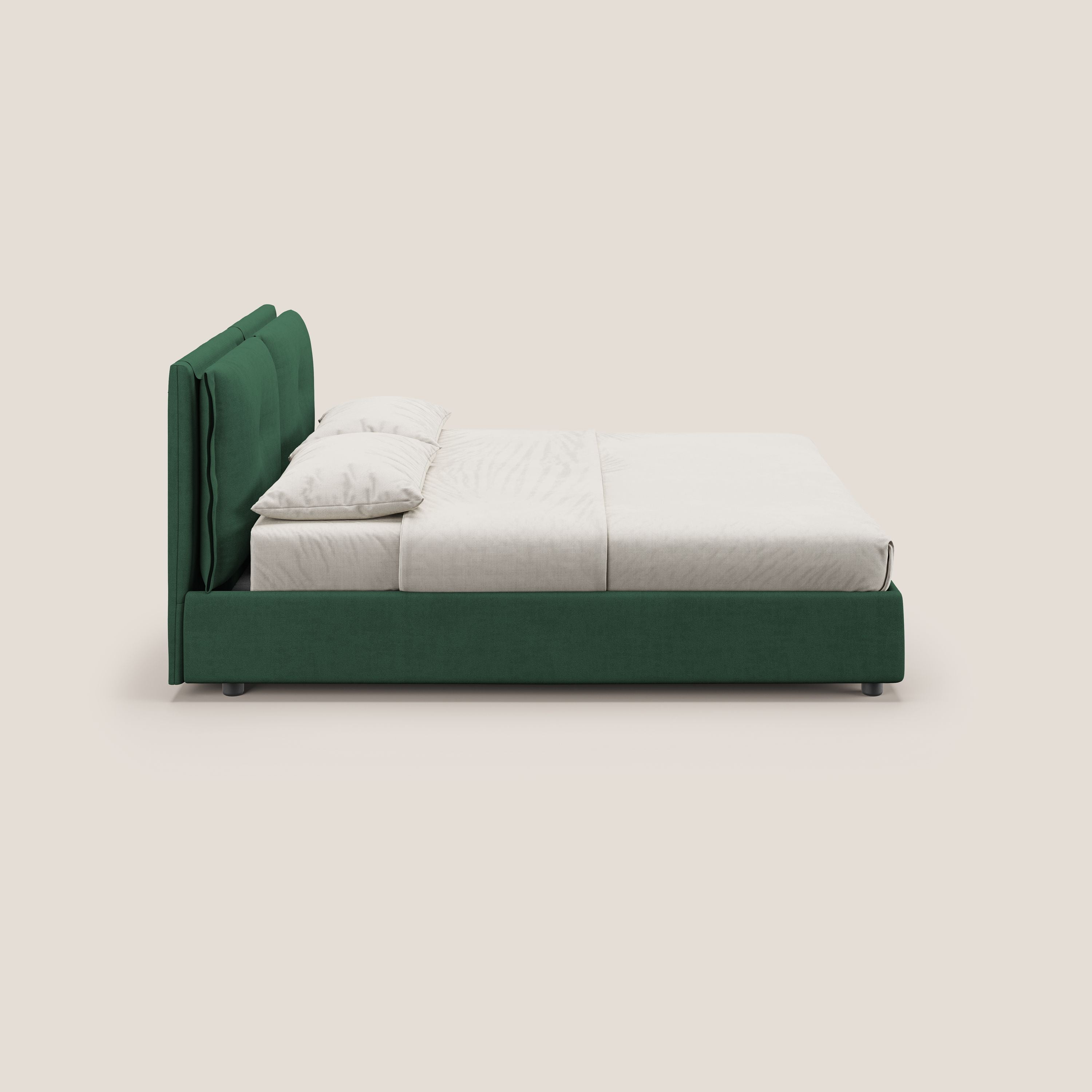 Travis letto contenitore con cuscini mobili trapuntati in tessuto impermeabile T02 verde - divani.store