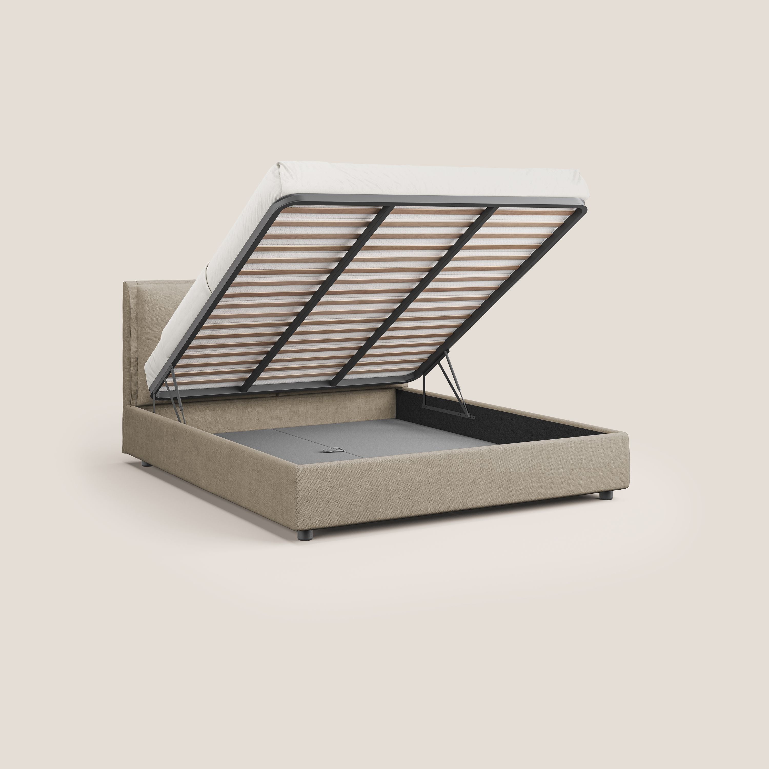 Travis letto contenitore con cuscini mobili trapuntati in tessuto impermeabile T02 beige - divani.store